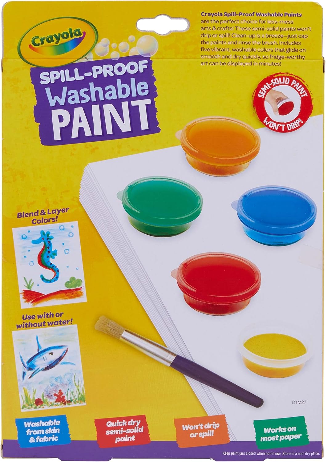 Crayola Spill Proof Paint Set - Washable Paint for Kids, Includes Paint Brush & Paper, No Drip, Less Mess Arts & Crafts, Toddler Gift, Ages 3+