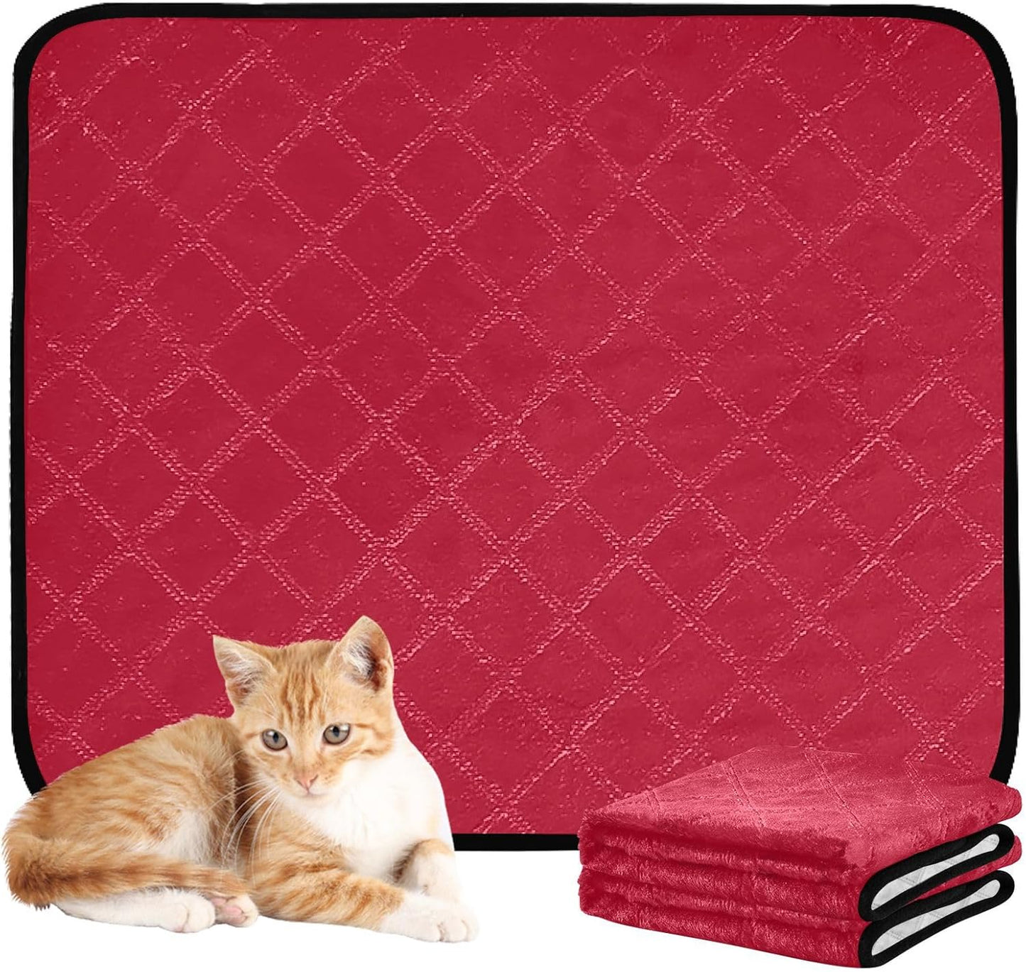 Red Solid Color Washable Pee Pads for Dogs Cats, Reusable Puppy Pads Absorbent Non-Slip Waterproof Pet Training Pads for Potty Training, Playpen, Crate