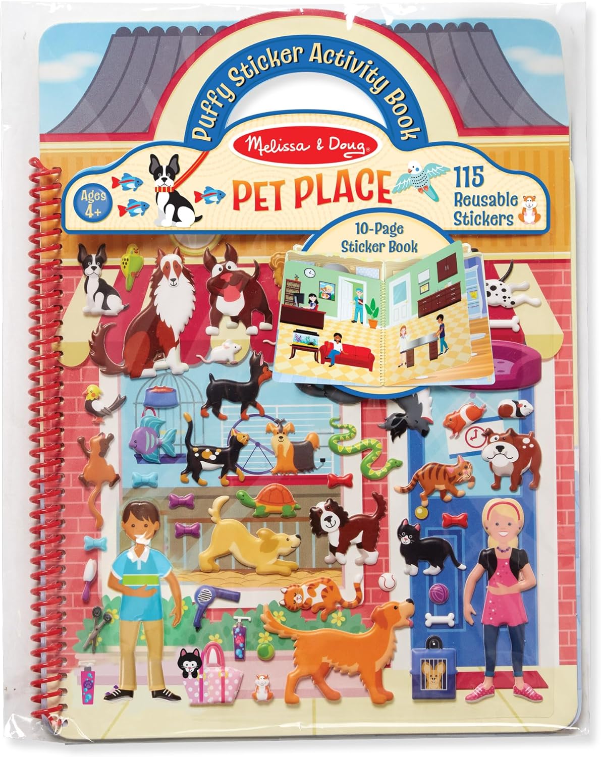 Melissa & Doug Pet Place Puffy Sticker Activity Book – 115 Reusable Stickers with 10 Background Scenes, Pet-Themed Mess Free Travel Toys for Kids Ages 4+ - FSC Certified