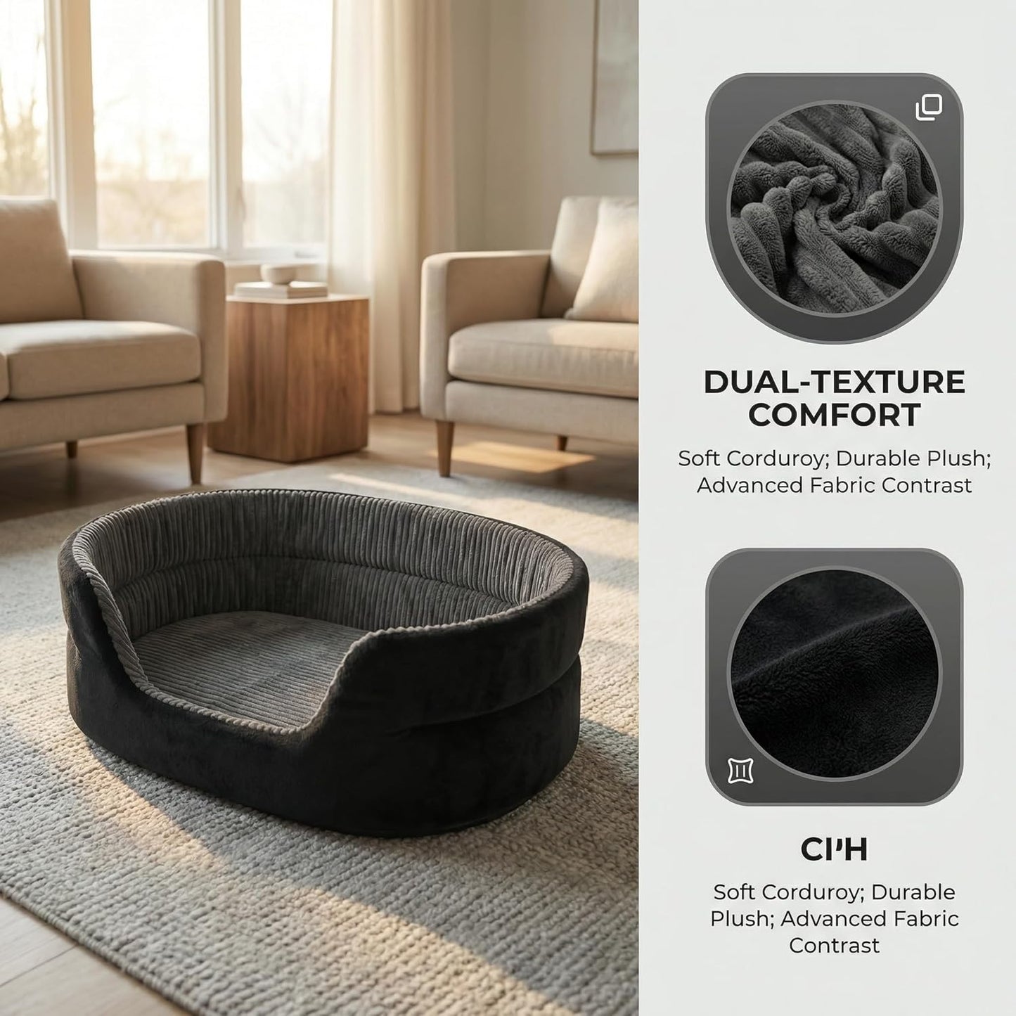 Large Dog Bed Cat Bed 20x30 Inch, Calming Pet Bed for Medium Dogs & Large Cats, Half-Enclosed Open-Top Velvet Anti-Anxiety Bed, Machine Washable Cozy Snuggle Bed (Black)
