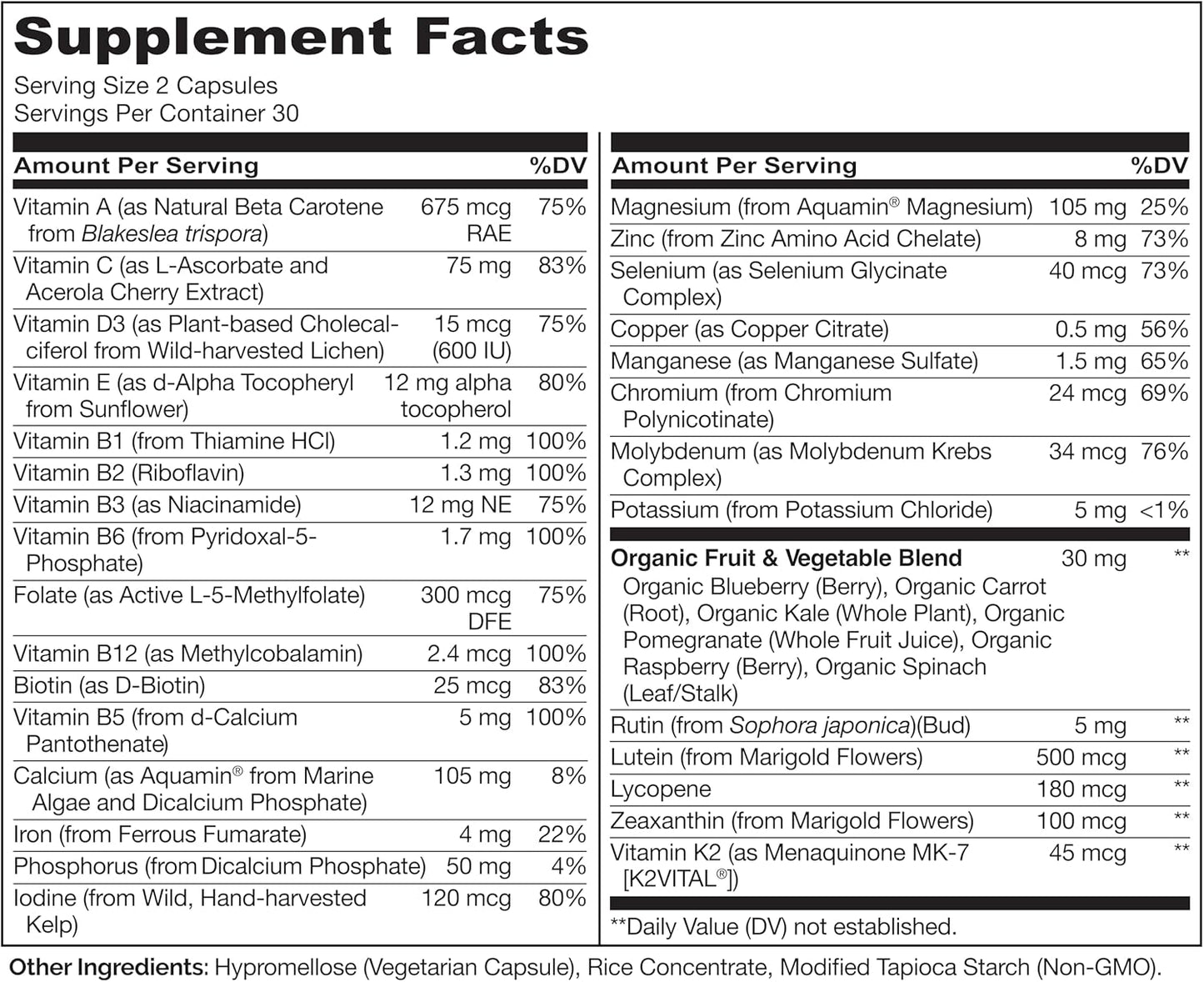 NATURELO Multivitamins for Teenage Girls/Boys, 60 Capsules, Whole Food Multivitamin with Minerals, Non-GMO, Vegetarian