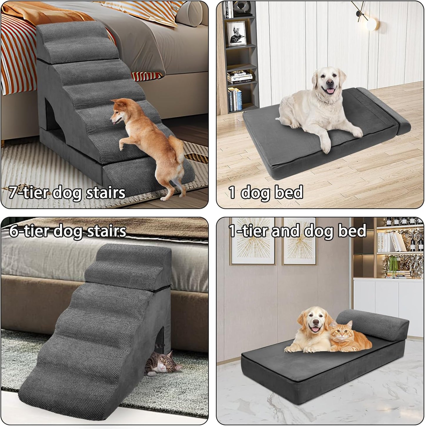 7-Step Dog Stairs for High Beds 30-36", Non-Slip Pet Steps for Large Dogs, Pet Stairs for Small Old Dogs/Cats