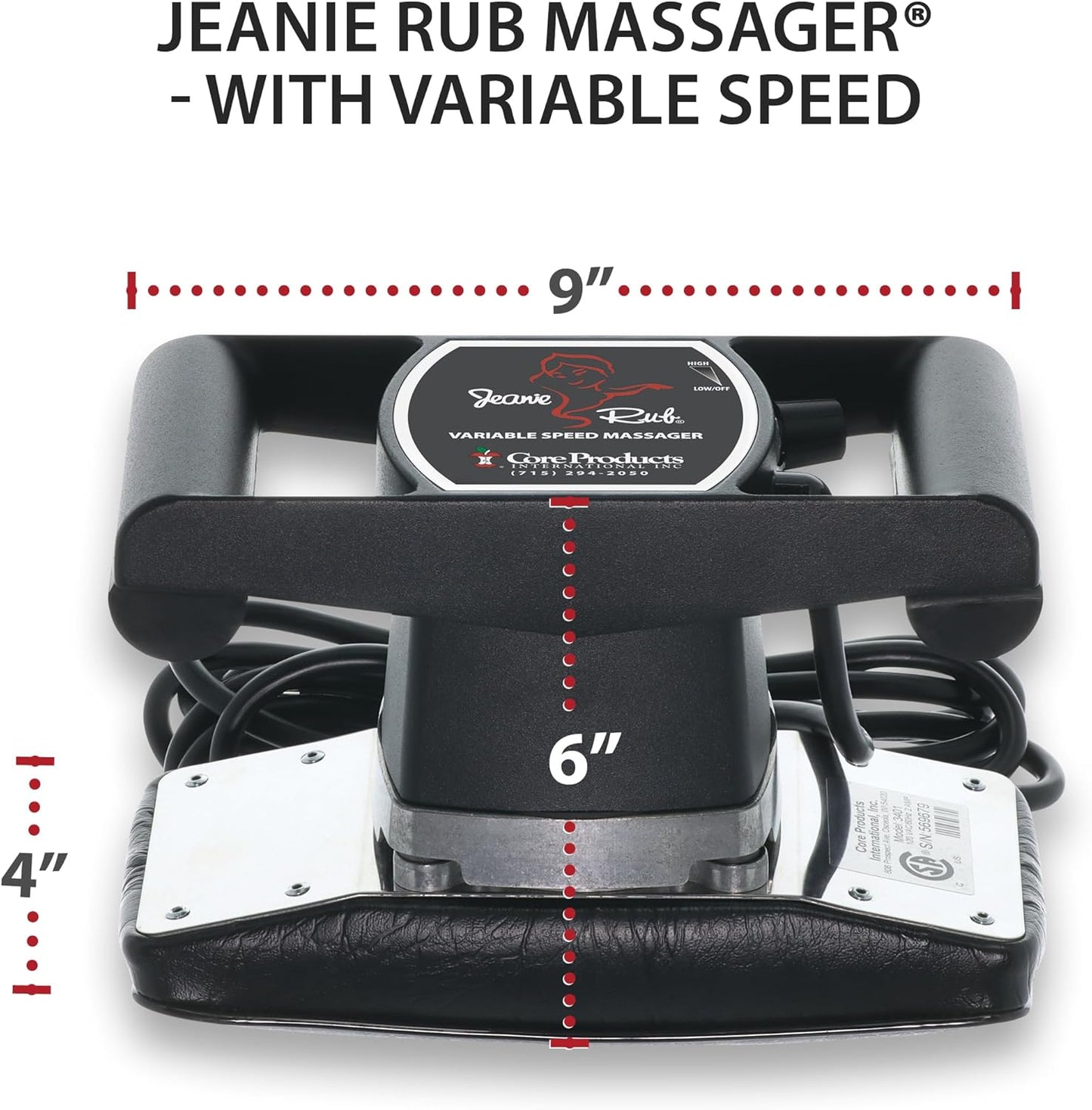 Core Products Jeanie Rub Variable Speed Massager, Deep Tissue Back Massager for Pain Relief, Body Massager for Shoulder Massage, Lumbar, Neck, Lower Back & Cellulite Massage