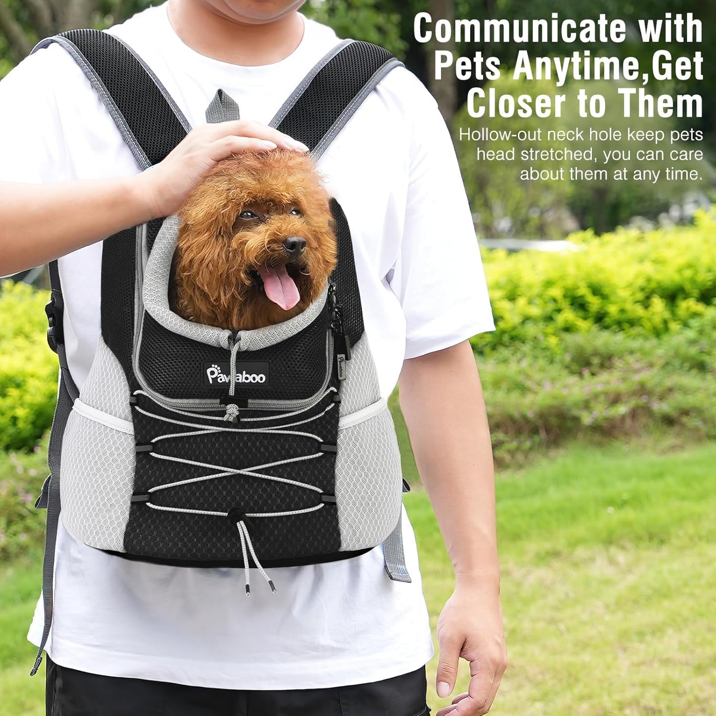 Pawaboo Pet Dog Carrier Backpack, Puppy Dog Travel Front Carrier for Small Medium Dogs Cats, Adjustable Breathable Dog Carrying Backpack with Safety Strips for Hiking, Walking (Black S Up to 5 lbs)