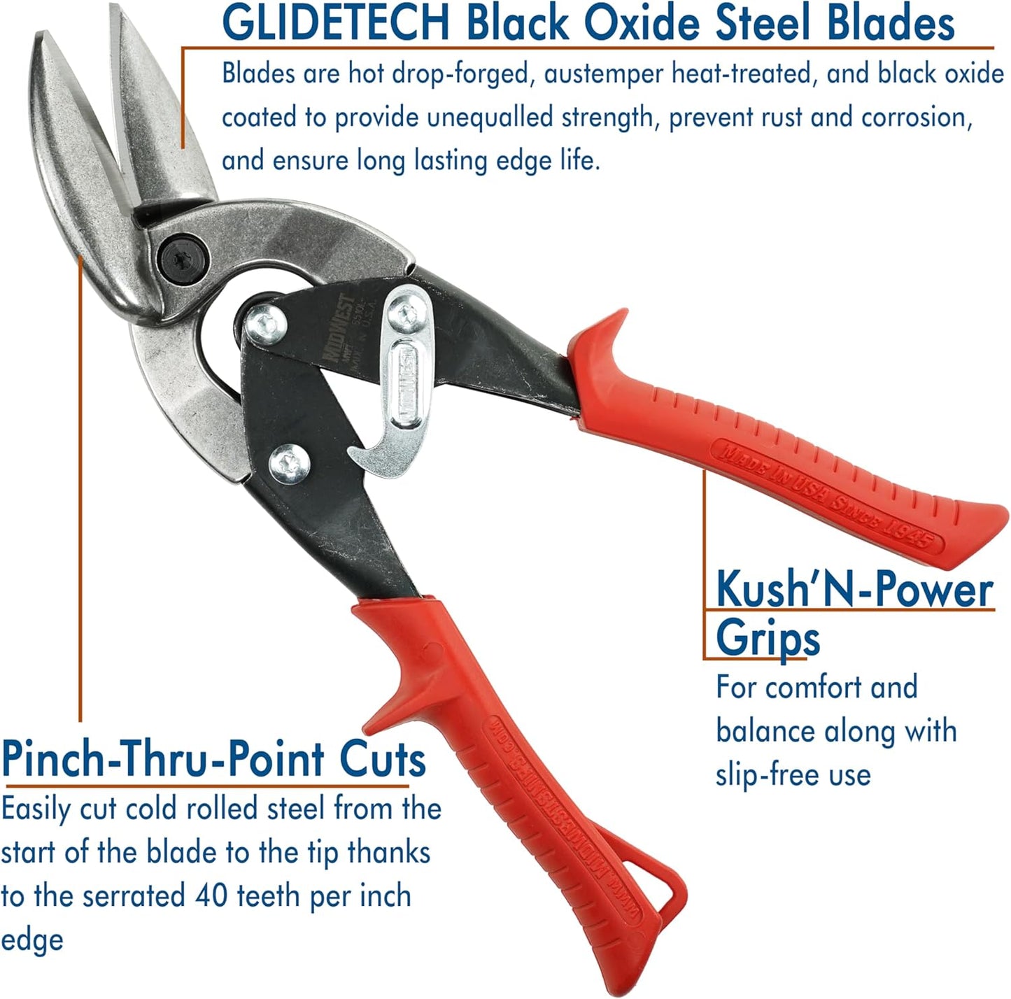 MIDWEST Blackout Series Aviation Snip - Left and Right Cut Offset Tinner Shears, Made in the USA - MWT-6510CO-NP
