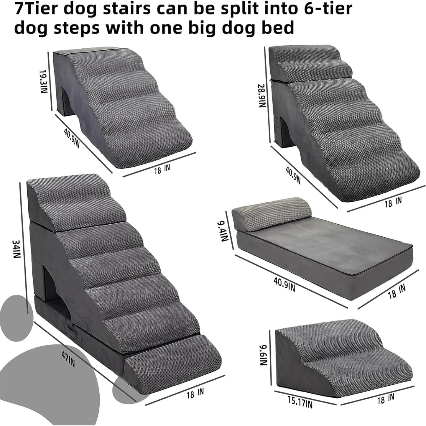 7-Step Dog Stairs for High Beds 30-36", Non-Slip Pet Steps for Large Dogs, Pet Stairs for Small Old Dogs/Cats