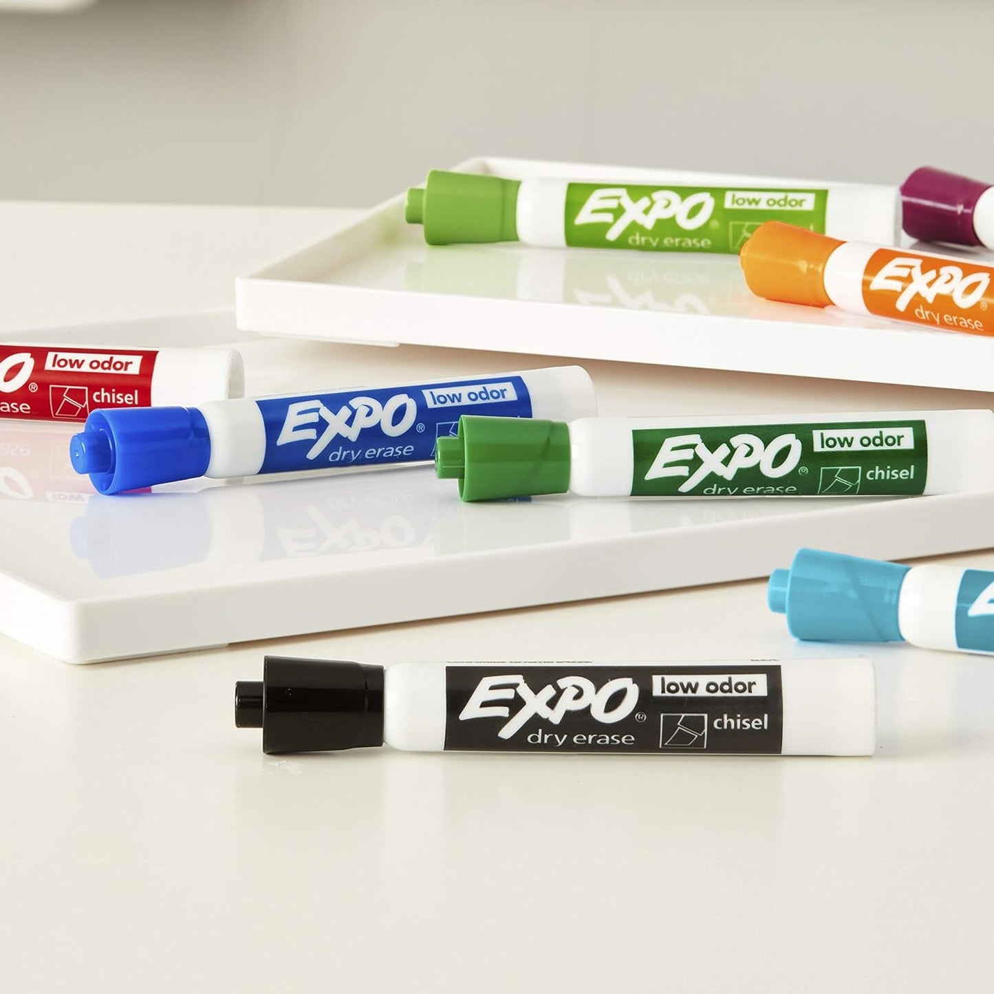 EXPO Low Odor Dry Erase Marker Starter Set with White Board Eraser, Chisel Tip Dry Erase Markers, Assorted Colors, 11-Piece Set