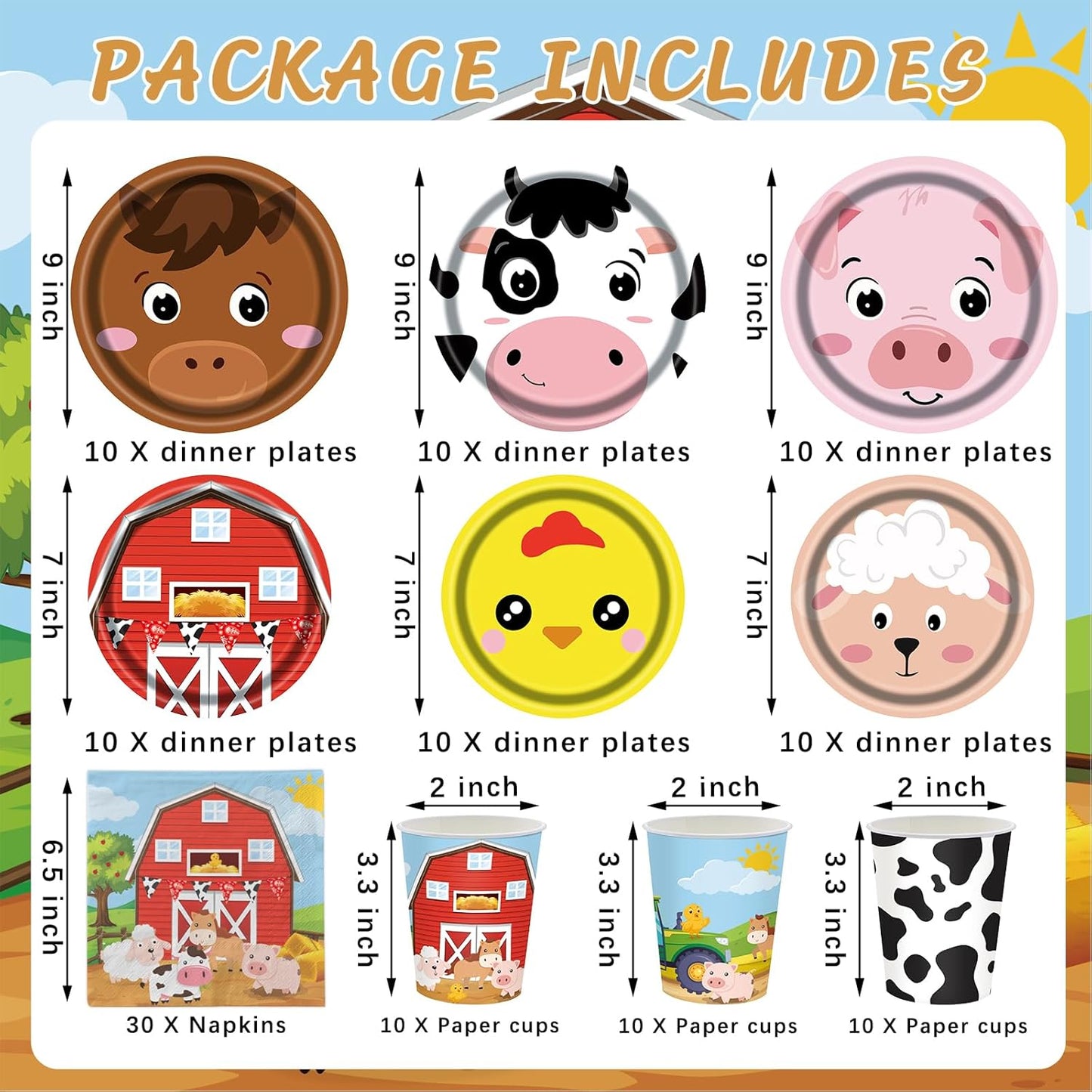 120 PCS Barnyard Farm Animals Party Supplies Plates Set,Farm Animal Tableware Include Plates,Napkins and Cups for Farmhouse Birthday Baby Shower Party Decorations Supplies(Serve 30)