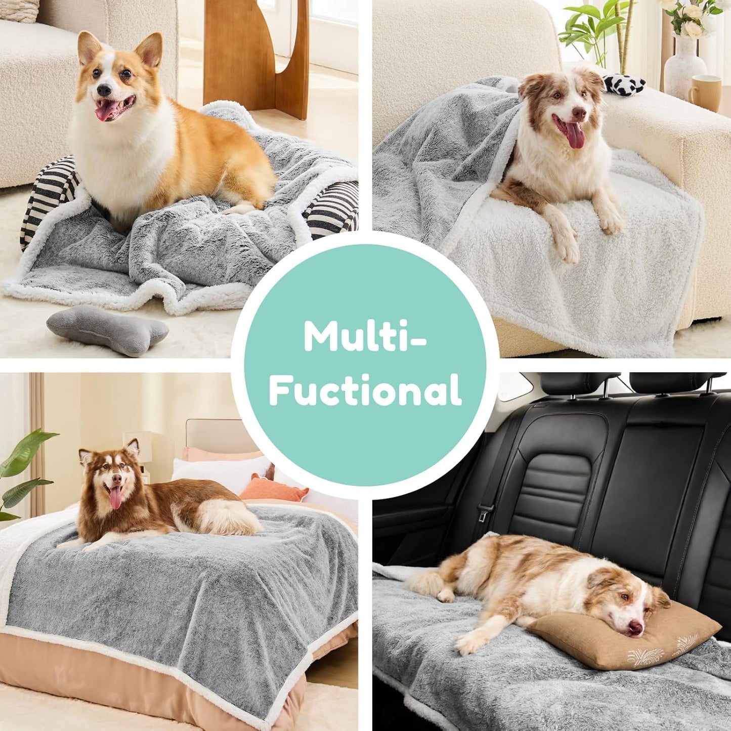 Waterproof Dog Blankets for Medium Dogs Washable, Reversible Faux Fur & Sherpa Pet Blanket, Soft Pet Throw for Couch Bed Protection, 30"x40", Light Grey