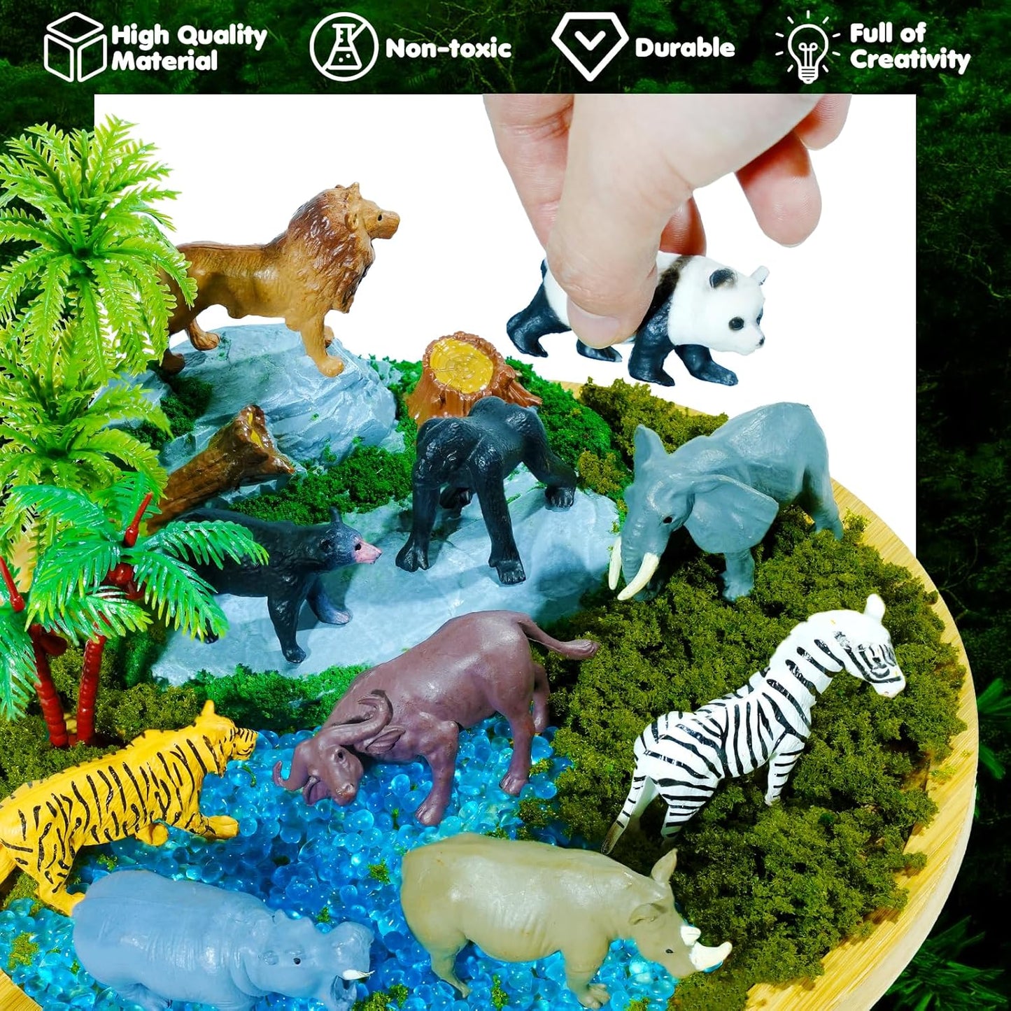 Rileryan 20 PCS Wild Jungle Rainforest Animals Diorama Supplies Kit Mini Safari African Animal Diorama Forest Zoo Plastic Animals Figurines Accessories Home Decor