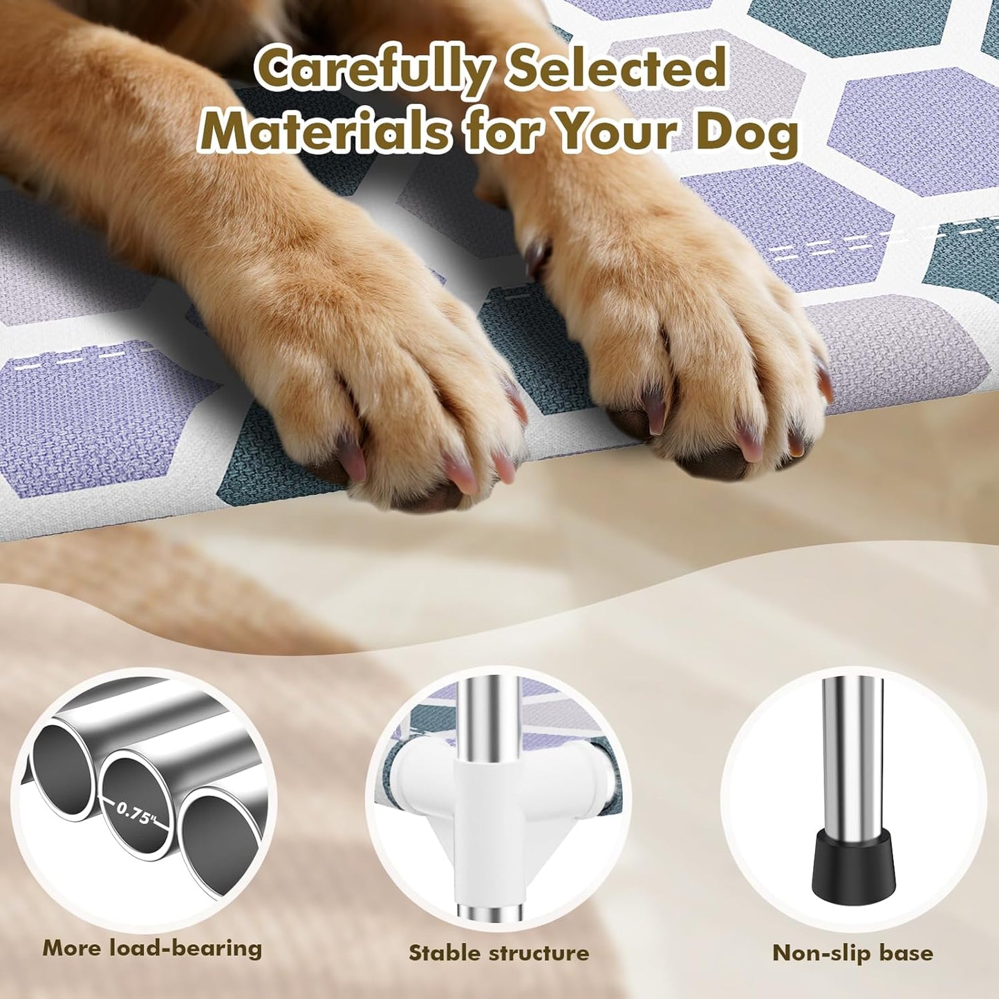 Elevated Dog Bed, Cooling Outdoor Dog Cot with 3-Sided Guard Rails, Raised Pet Bed for Indoor and Outdoor, Durable & Breathable(19.8" L x 19.8" W x 5.9" Th)