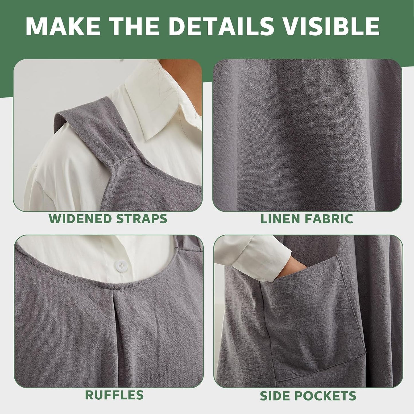 JaGely 2 Pack Japanese Linen Cross Back Kitchen Cooking Aprons for Women Men with 2 Pockets Cute Gardening Dress