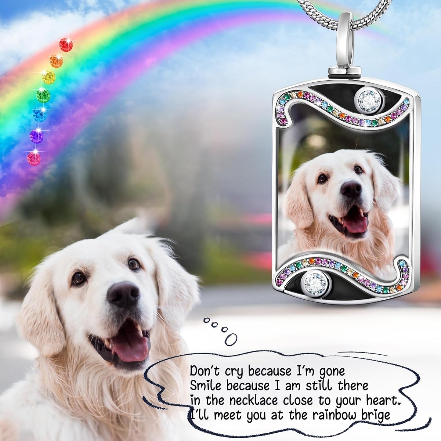 Fanery Sue Personalized Dog Cat Ashs Necklace Custom Photo&Text Pet Dog Memorial Urn Necklace Gift