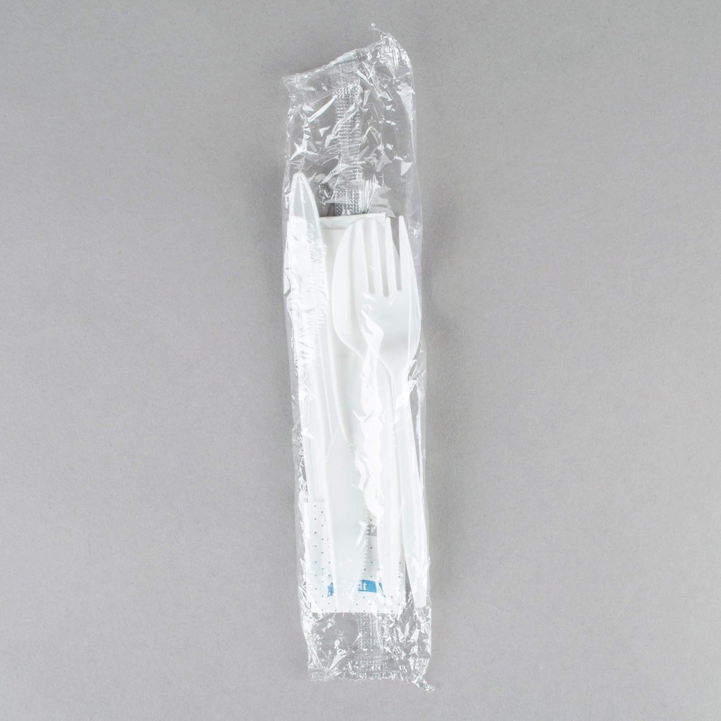 100 Pack Medium Weight Wrapped white Plastic Cutlery Pack with Napkin and Salt/Pepper Packets (White)