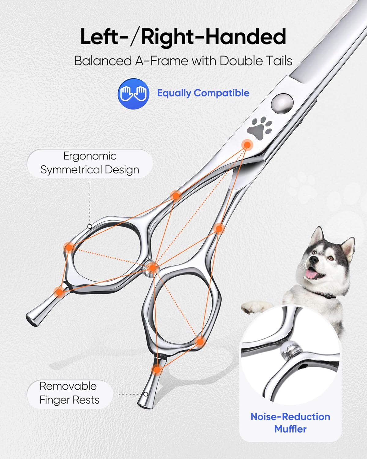 ULG Curved Dog Shears for Grooming, 7 Inch Professional Curved Dog Grooming Scissors for Trimming and Cutting, 440C Stainless Steel Pet Hair Scissors