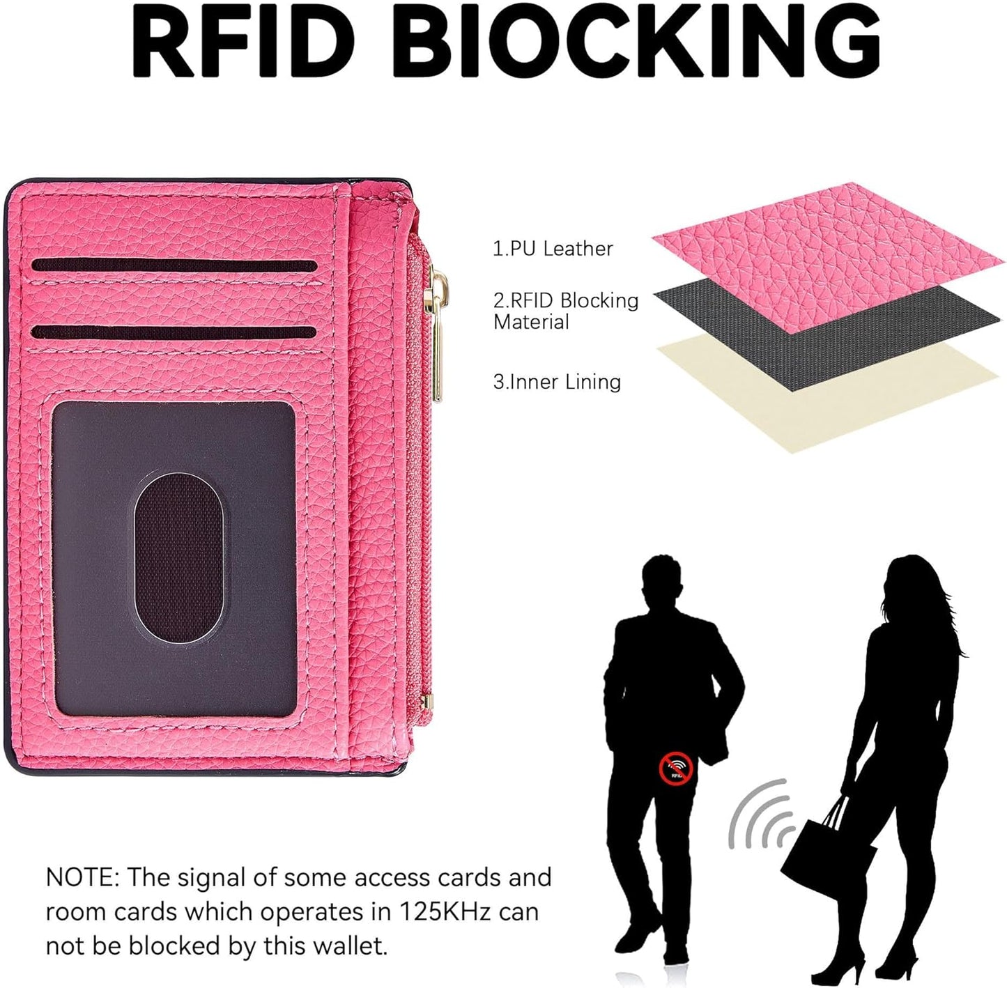 Credit Card Holder for Women Slim Minimalist Front Pocket RFID Blocking Wallet Small Compact Card Case with ID Window, Vibrant Pink