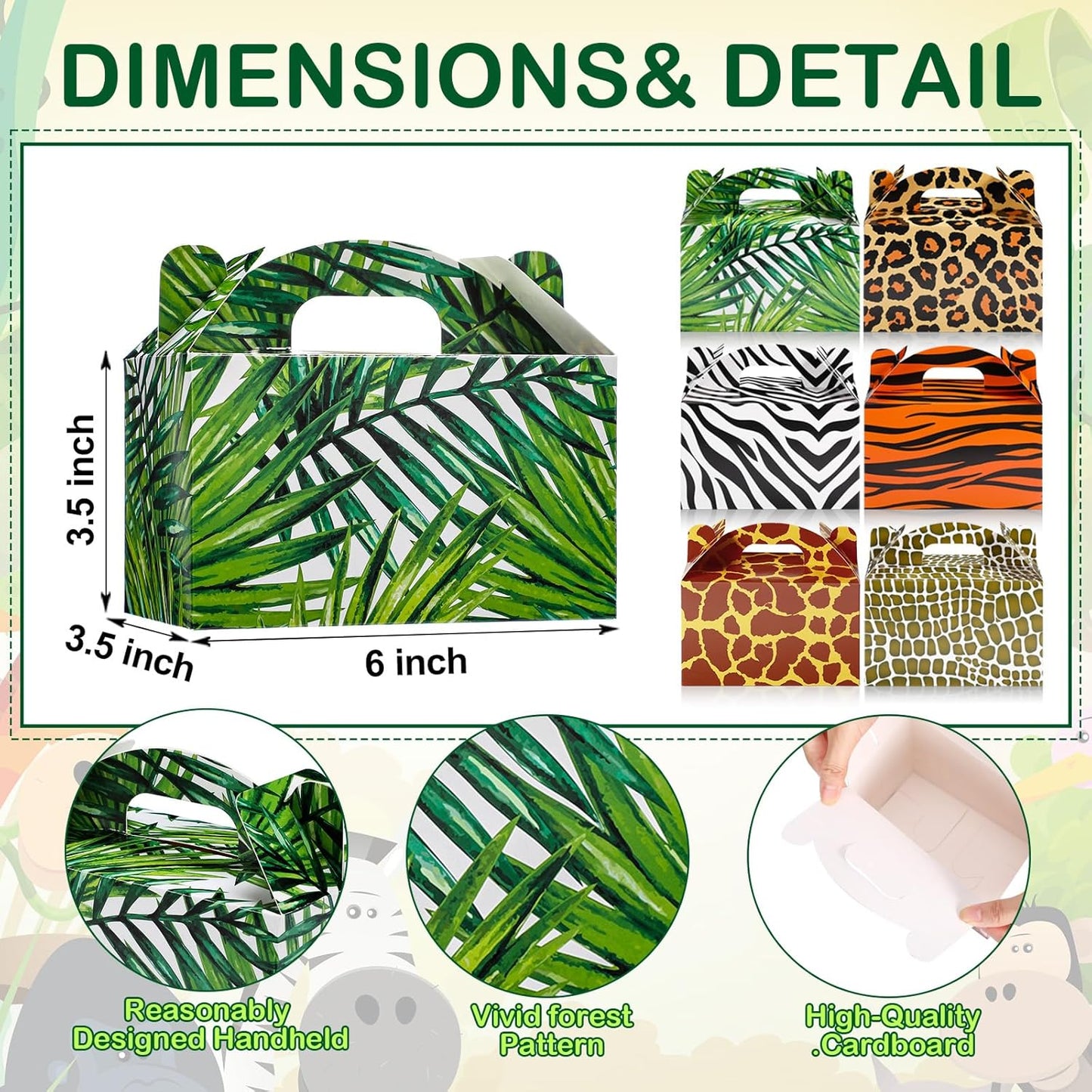 Spakon 24 Pcs Safari Gift Bags Bulk Jungle Animal Party Favor Boxes Zoo Wild Animal Print Gift Goodie Candy Bags Paper Wildlife Treat Boxes for Kids Safari Birthday Baby Shower Decoration Supplies