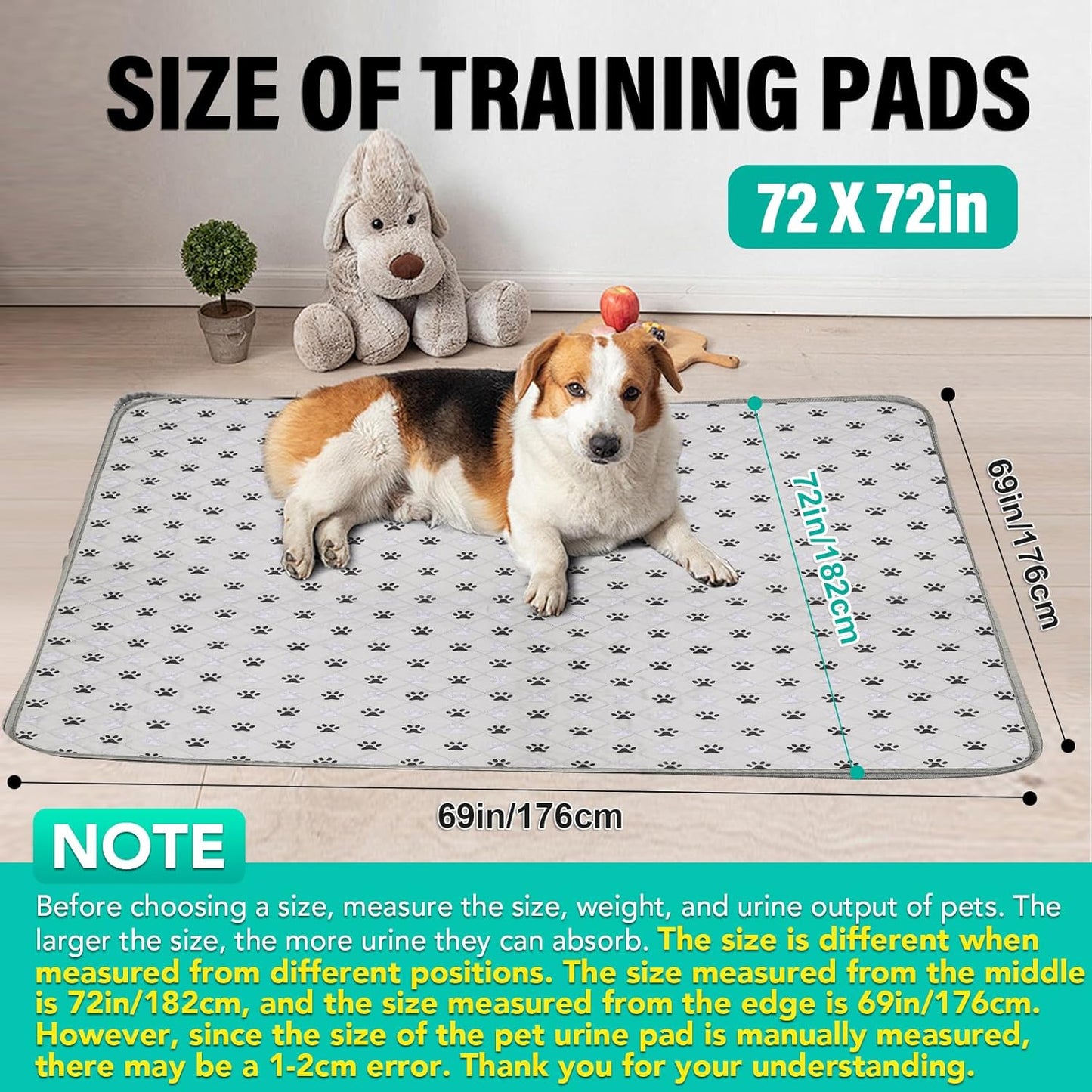 2 Pack Extra Large 72"X72" Washable Pee Pads for Dogs Super Absorbent Dog Training Pads Non-Slip Waterproof Pet Training Pads Mats Whelping Pads for Dogs Cats Puppy