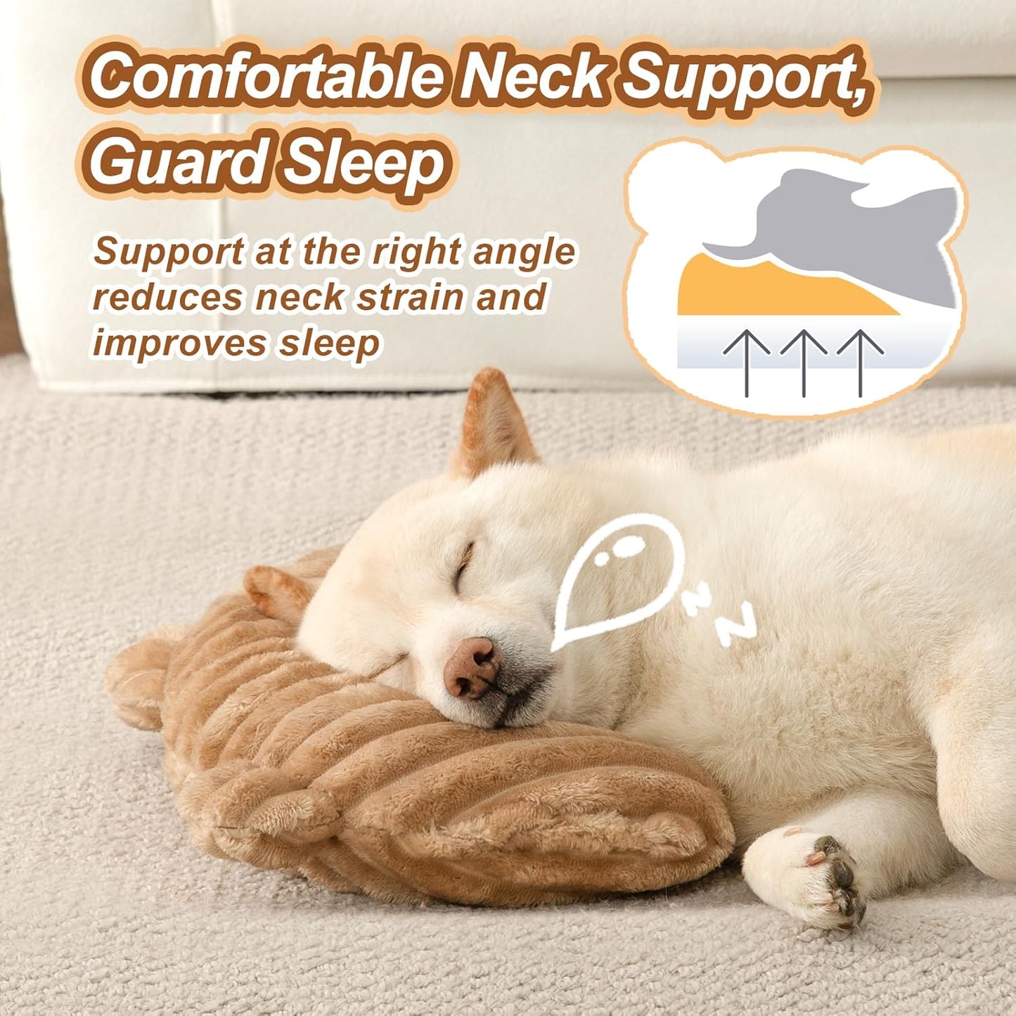 Jiupety Dog Calming Pillow, Soft and Neck-Friendly, Washable Pet Neck Pillows for Small Medium Large Dogs and Cats, 14" x 9", Coffee
