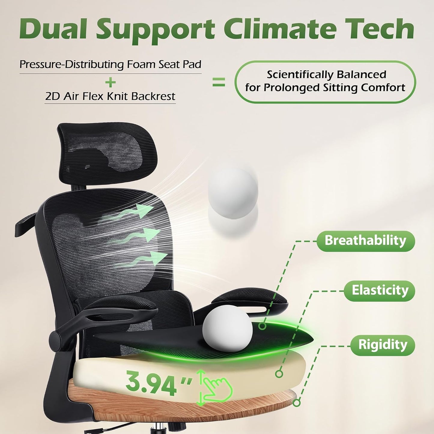 AreShark Office Chair Ergonomic Desk Chairs with Adjustable Lumbar Support& Headrest Hanger, High Back Breathable Mesh Chair with Wheels, Rolling Swivel Comfy Task Computer Chair for Home Work Gaming