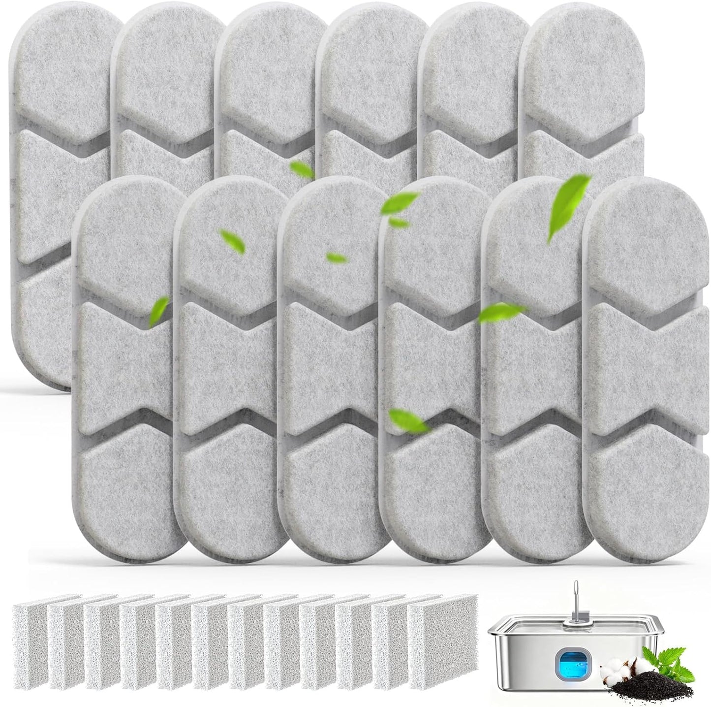 12 Packs Large Dogs Water Fountain Filters Specifically For The Models DYSJ01/FW120/WF160 With Capacities Of 4.2Gal/16L And 410oz/3.2Gal/12L Design And Production (12 Filters&12 Sponges)