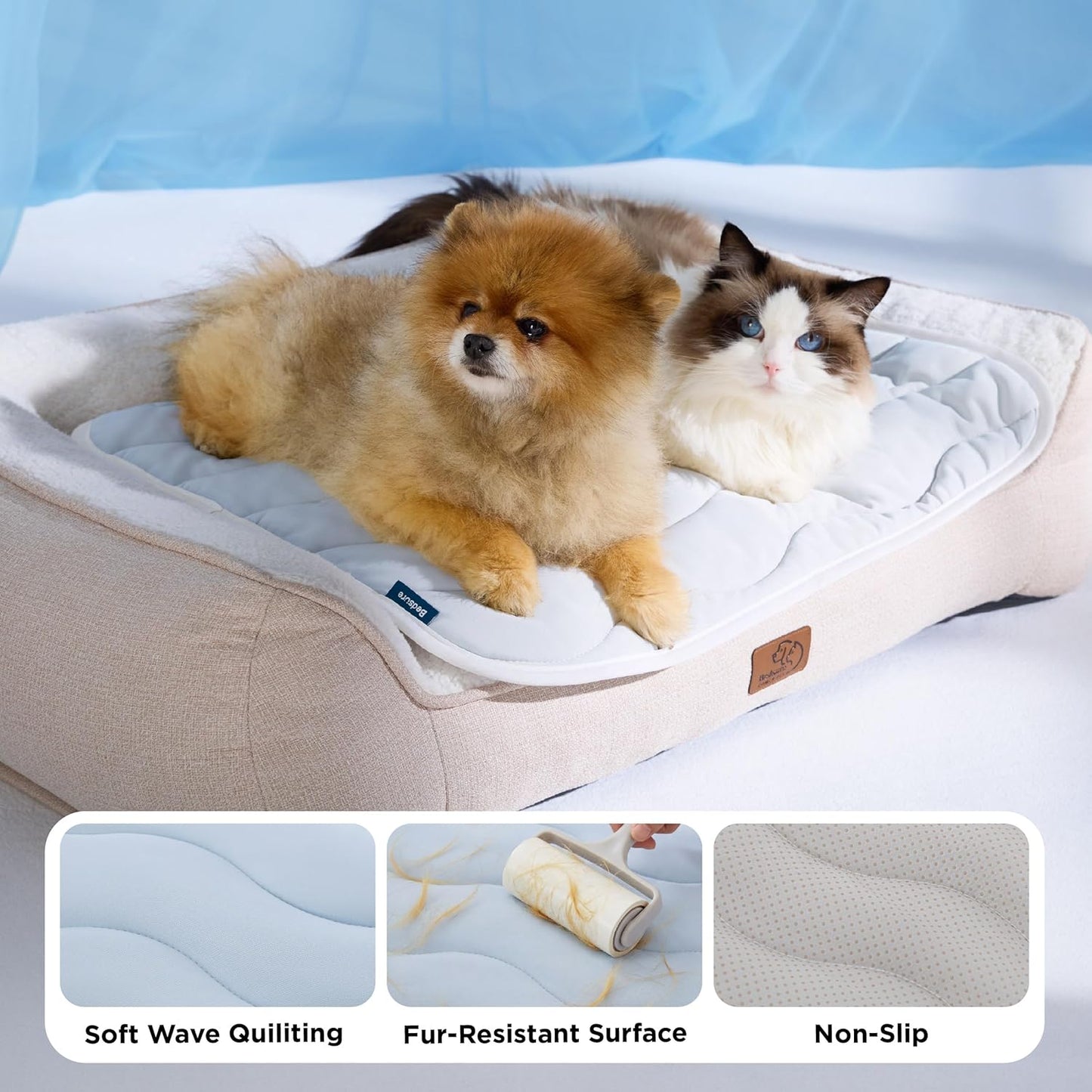 Bedsure Cooling Mat Medium Size Dog - Q-Max>0.4 Thin Breathable Cooling Crate Pad Indoor for Pet with Chill Cool Fiber and Non-Slip Bottom，Portable Washable Kennel Mat in Outdoor Summer, 29x21, Blue