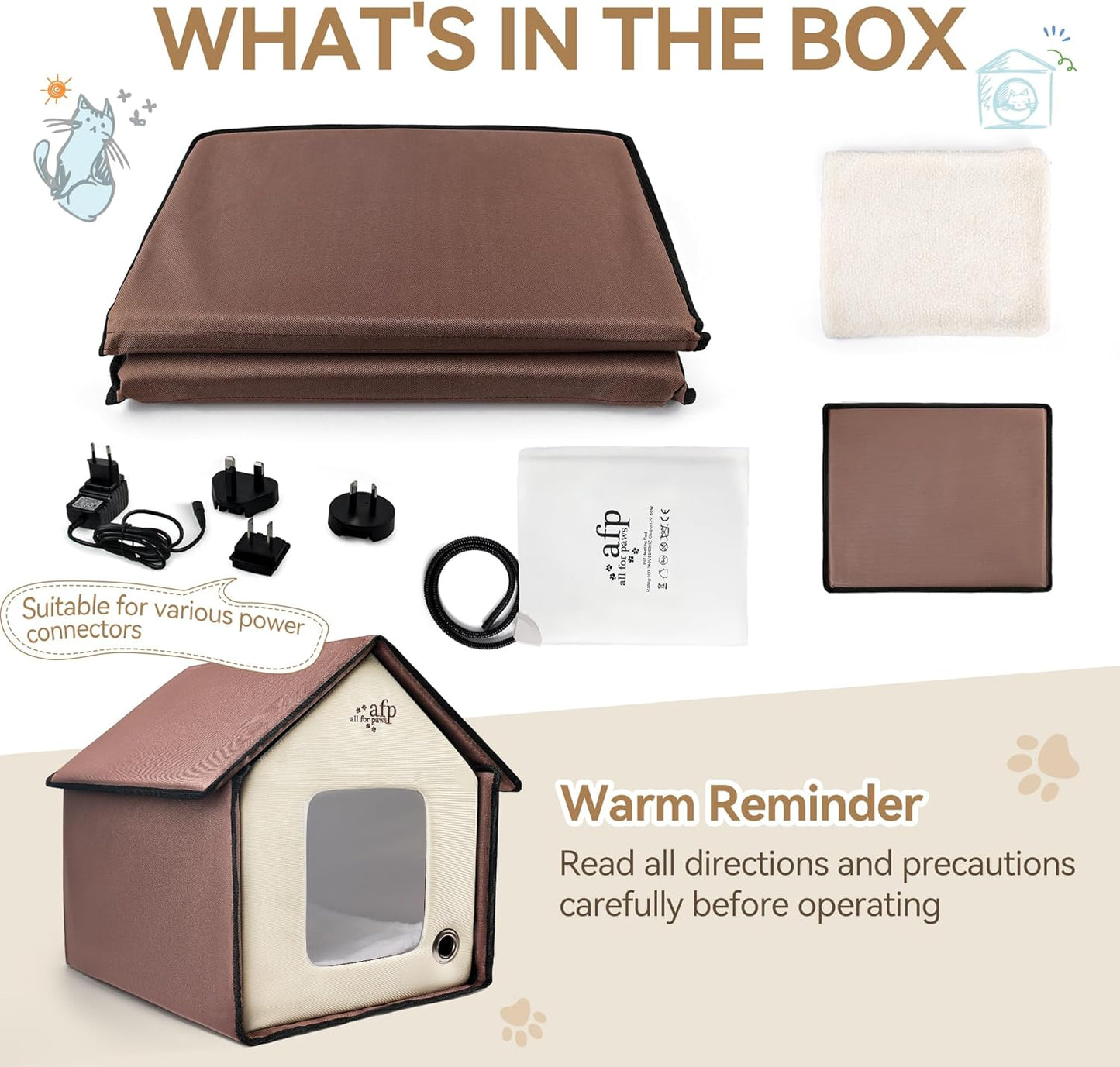 ALL FOR PAWS Heated Cat House, Indoor Cats Home for Winter with Heated Pad, Cat Houses & Condos, Heater Cat Bed for Feral Kitty, Thermo Kitty Home