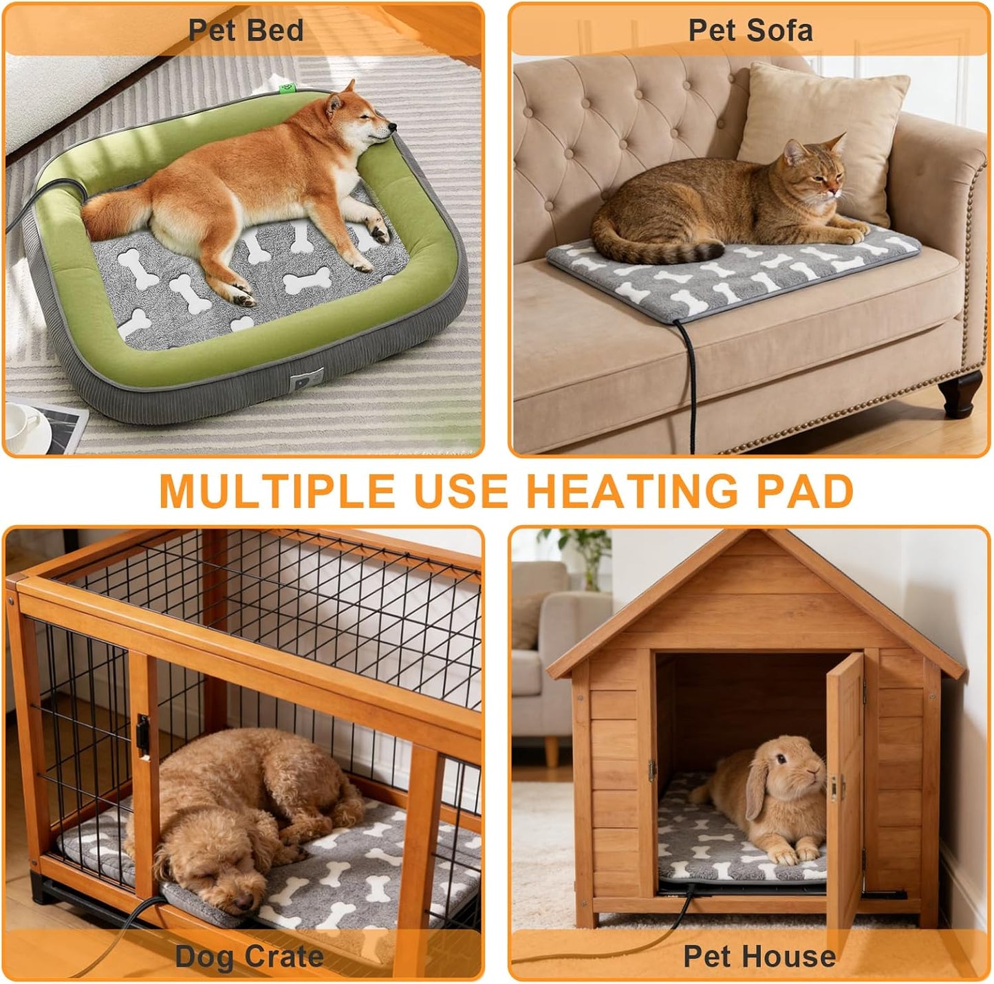 Bestio Large Dog Heating Pad,34x21 in Heated Dog Bed with Constant Heat & Auto Modes，MET&UL Certified Pet Heating Pad with Soothing Warmth,Chew-Resistant Cord,Waterproof Washable Cover-Gray