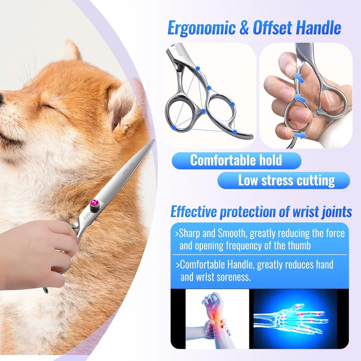 Straight Dog Grooming Scissors 7.5'' Professional Dog Shears for Grooming for Pet Cat Japanese 440C Stainless Steel Dog Scissors Super Sharp (7.5'',Straight)