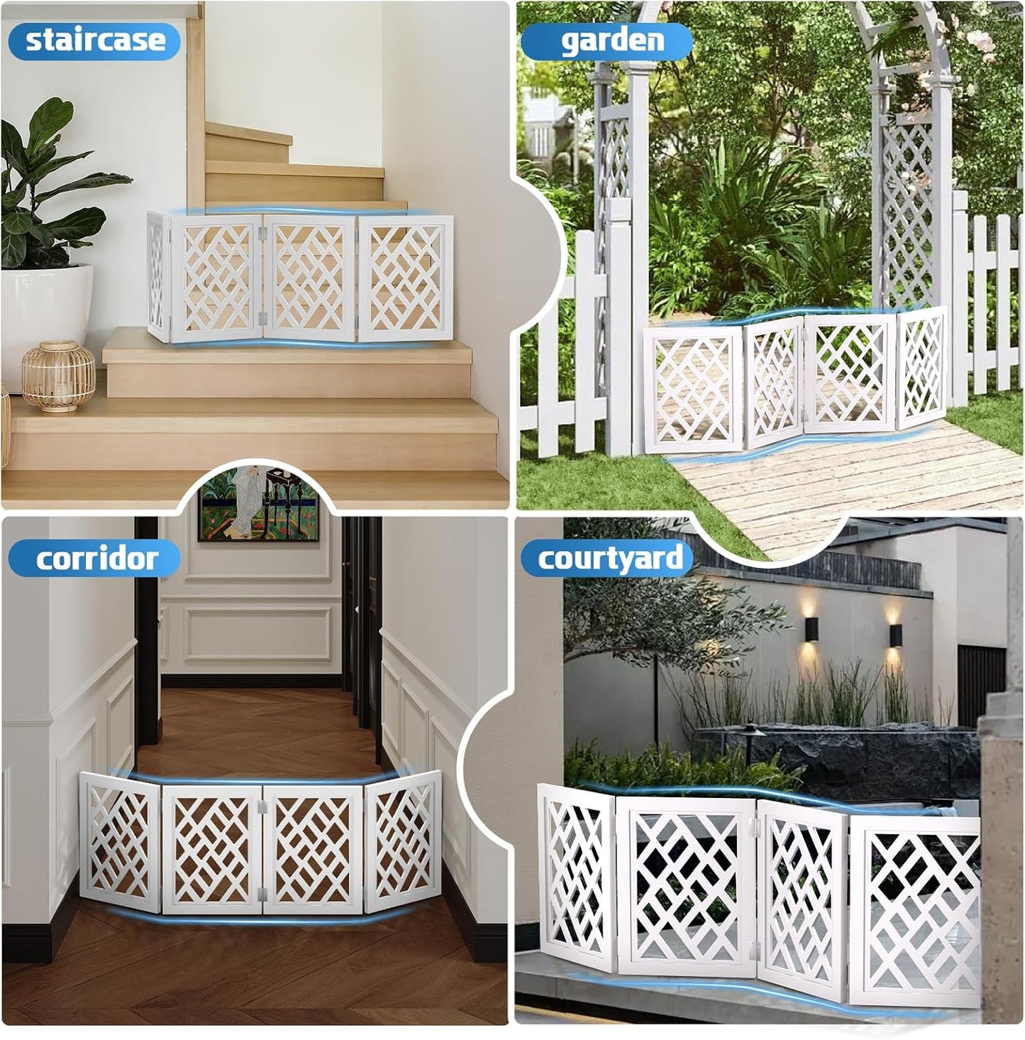 Cut-Out Design 16" Short Dog Gate for Small Dogs, Foldable Retractable Puppy Gate Indoor - Freestanding Lightweight Pet Barrier for Doorways, Stairs, Hallways (Extends to 41", White)