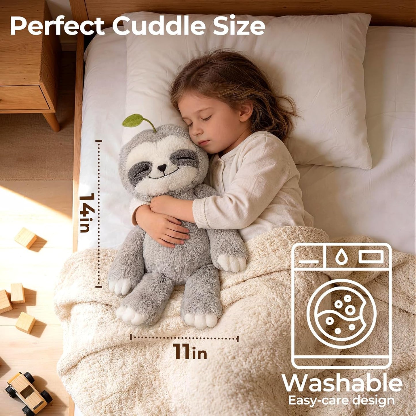 Mewaii 4 Lbs Weighted Stuffed Animals with Heating Pad- Heavy Belly & Limbs, 15" Sloth Heated Plush for a Realistic Hug, Super Soft Fluffy Plush Toy for Kids