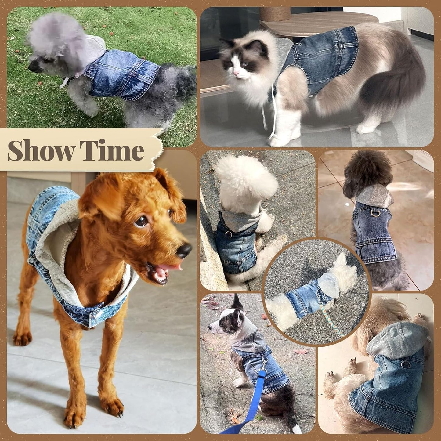 Cool Dog Jean Jacket Vest with D-Ring Blue Denim Dogs Hoodies Outfits for Small Medium Dogs Cats Boy Male Dog Clothes Costume Dogggie Puppy Harness Coat for Frenchie Walking(Grey Hat,XXL)
