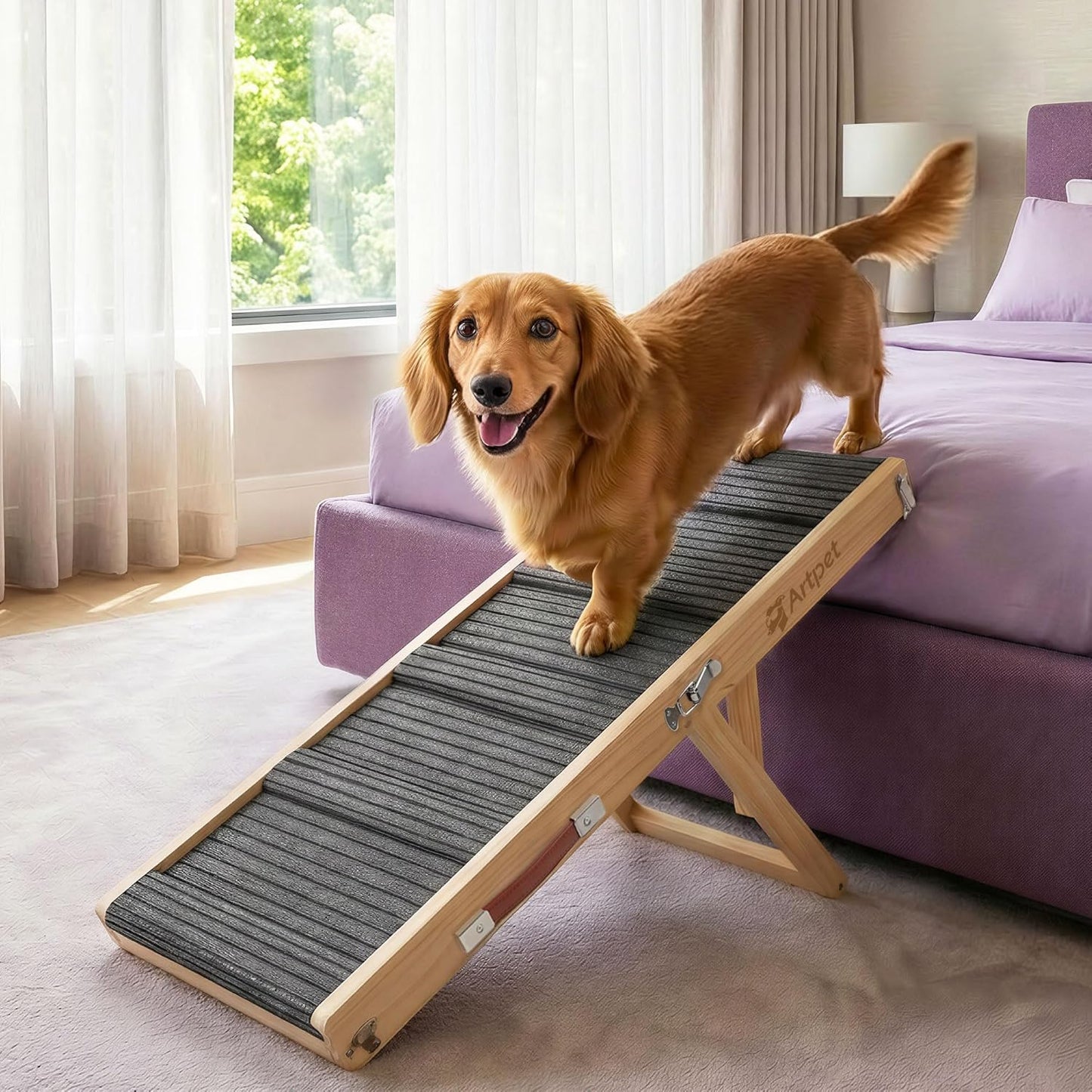 Dog Ramp for Small Dogs for Couch & Bed, Dachshund Joint Care Ramp,Foldable, Anti-Slip, Portable, Height Adjustable, Supports Up to 35 lbs