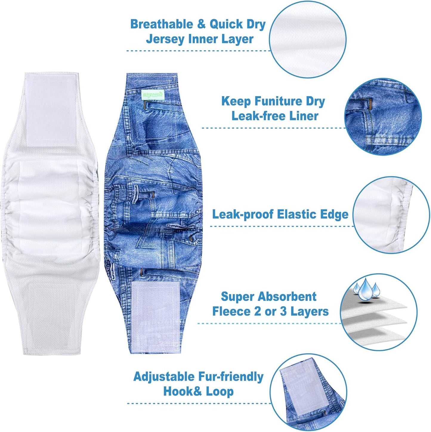 Wegreeco Jeans Washable Dog Diaper Male (Pack of 3) - Washable Male Dog Belly Wrap (Small)