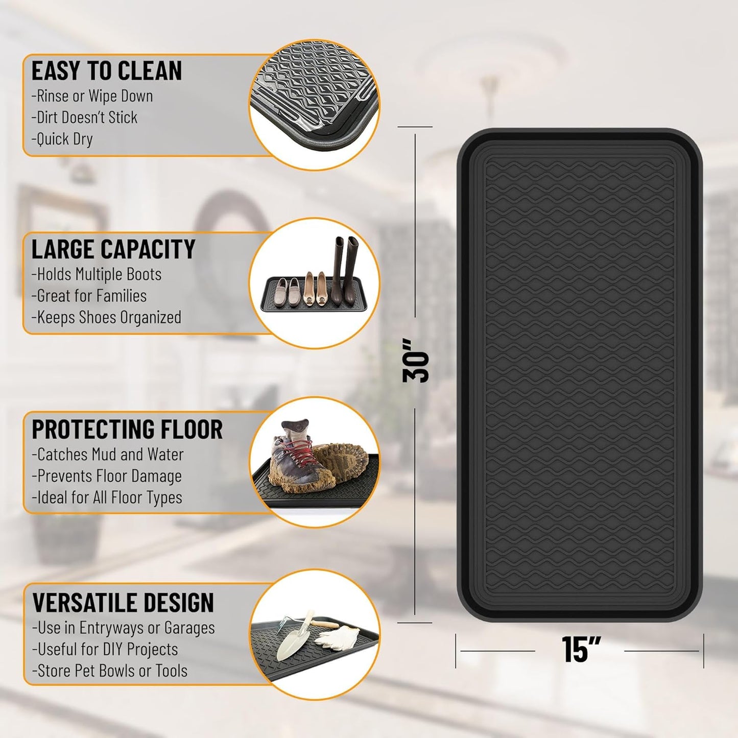 Ottomanson Multipurpose All Season Boot Tray Mat, Reusable Pee Pad For Dogs, 15" x 30"