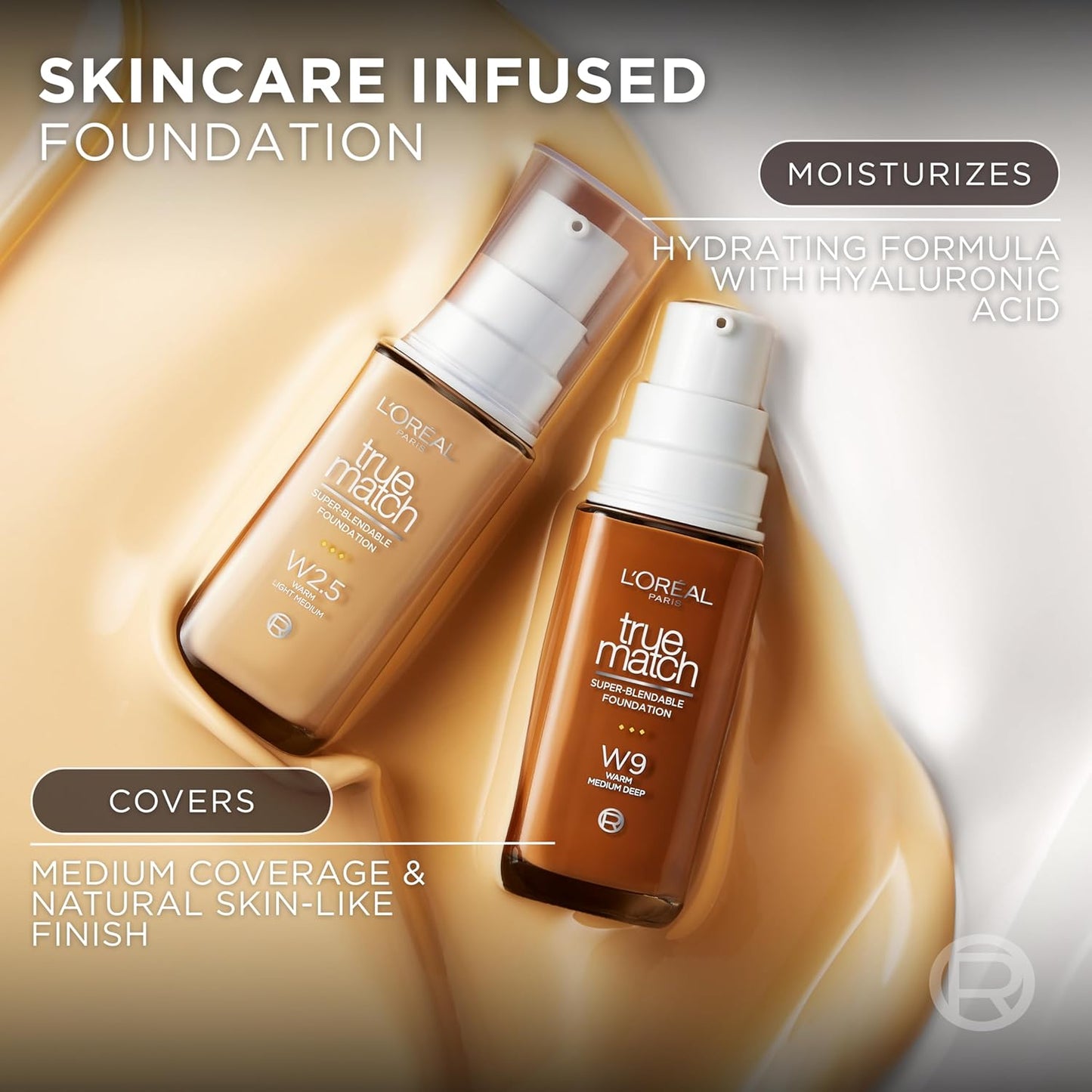L'Oreal Paris True Match Super-Blendable Foundation, Medium Coverage Liquid Foundation Makeup, W3, Light Medium, 1 Fl Oz