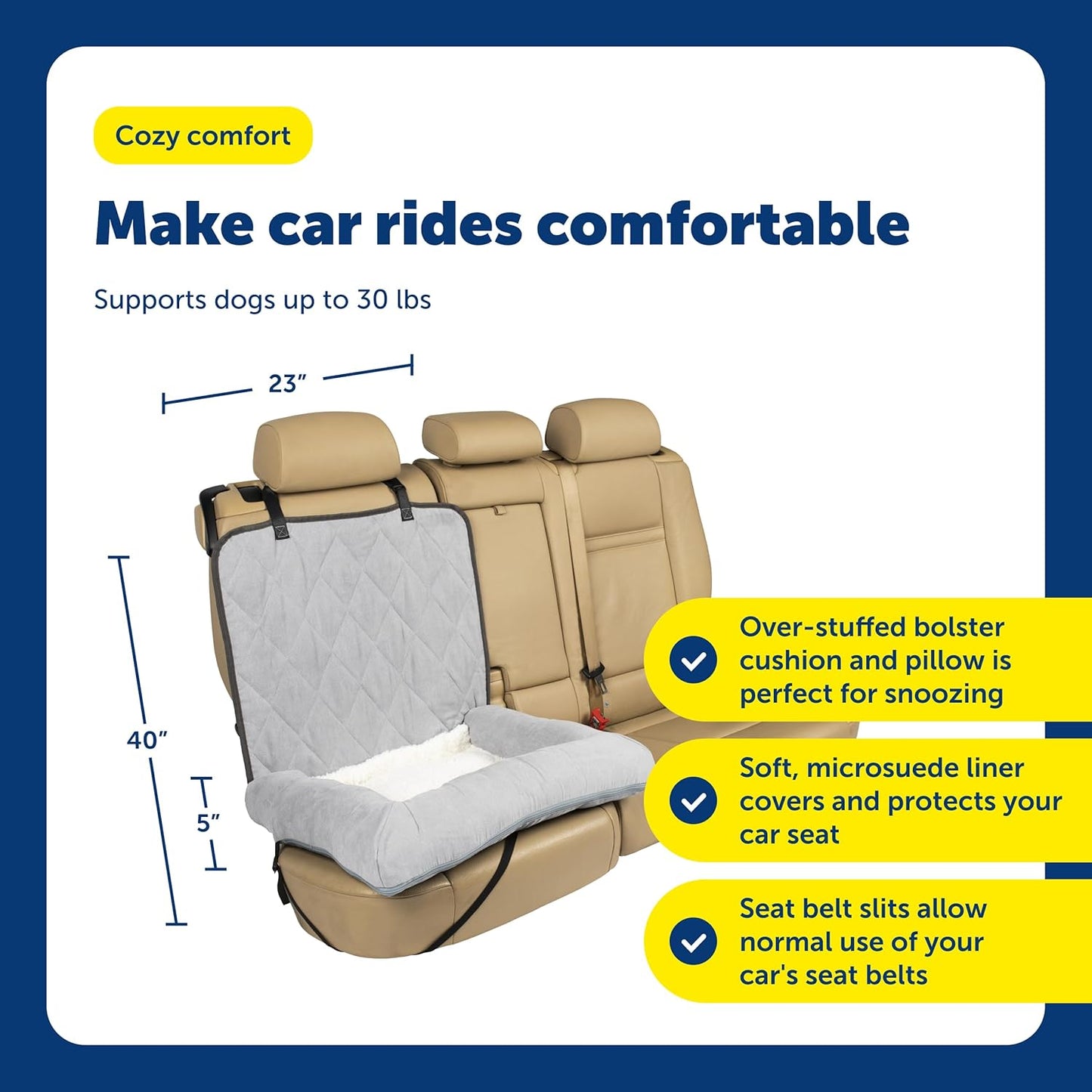 PetSafe Happy Ride Car Dog Bed - Best for Bucket Seats - Fits Cars, Trucks, Minivans and SUVs - Comfortable and Machine Washable - Durable Vehicle Pet Bed - Grey