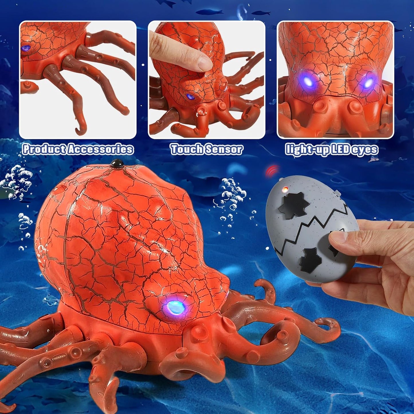 Remote Control Animals Crawling RC Octopus Toy with Blue LED Eyes & Realistic Movement Crawling, Cool Gag Gifts or Birthday Gift for Boys Girls Ages 6+