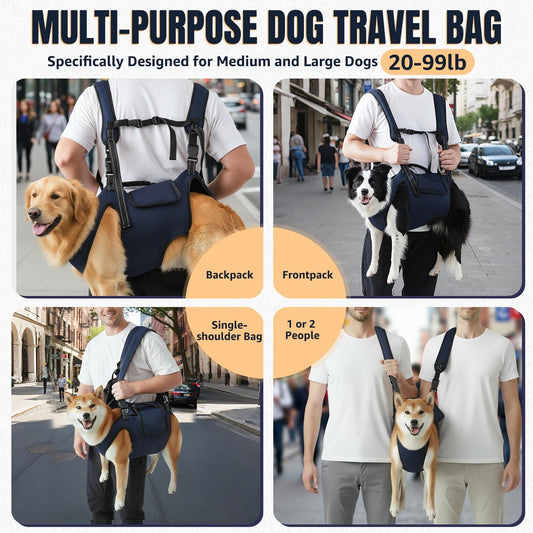 Nasjac Dog Lift Harness Carrier Backpack - Full Body Sling with Adjustable Straps & Handle, Breathable Support Emergency Rescue Kit for Elderly Injured Arthritic Disabled Medium Large Dogs, 2XL