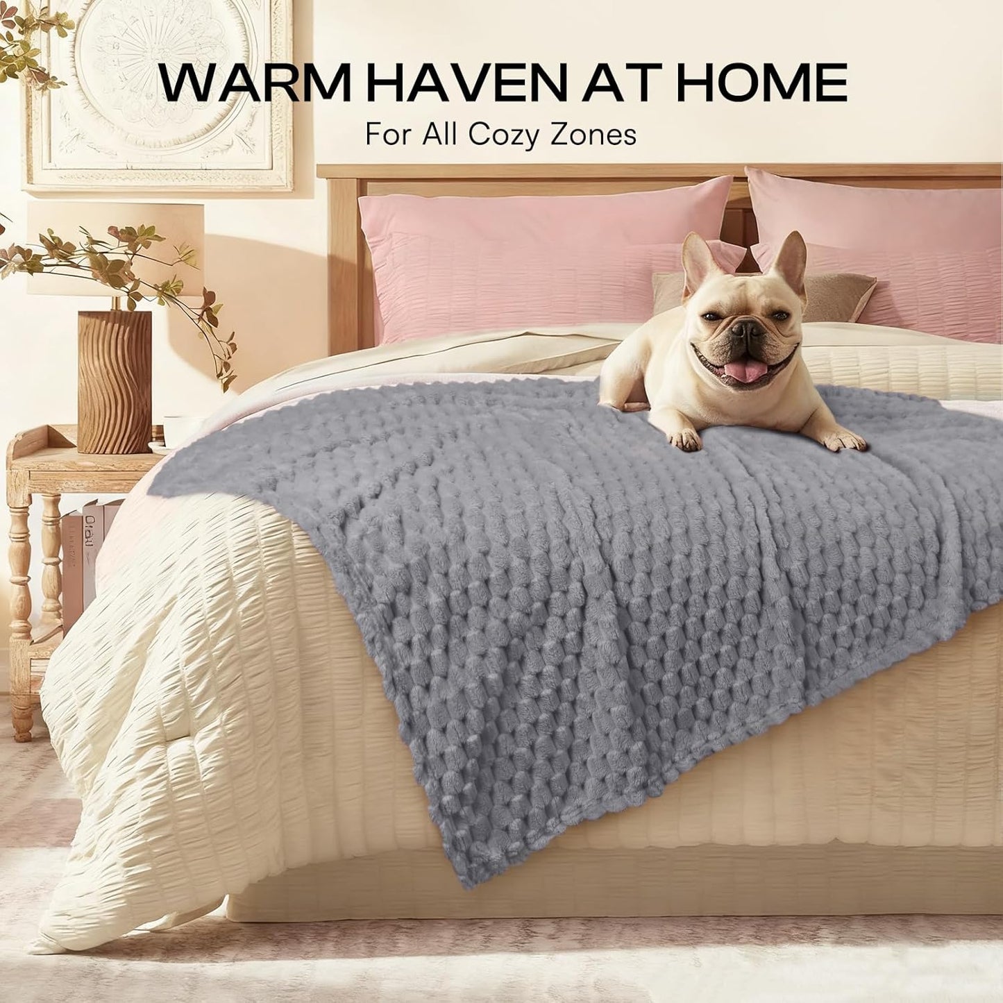 Luciphia Soft 300GSM Fleece Pet Blanket for Small Medium Large Dogs Washable 3D Textured Flannel Cat Puppy Decorative Furniture Protector Throw Durable Grey, M(30''x20'')