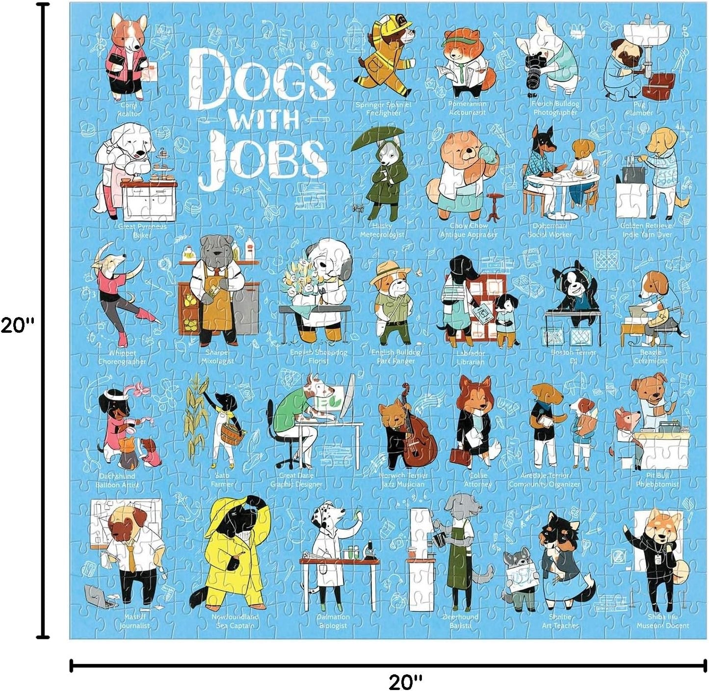 Galison Dogs with Jobs Puzzle, 500 Pieces, 20” x 20” – Jigsaw Puzzle Featuring an Amusing Illustration of Dogs – Thick, Sturdy Pieces, Challenging Family Activity, Great Gift Idea