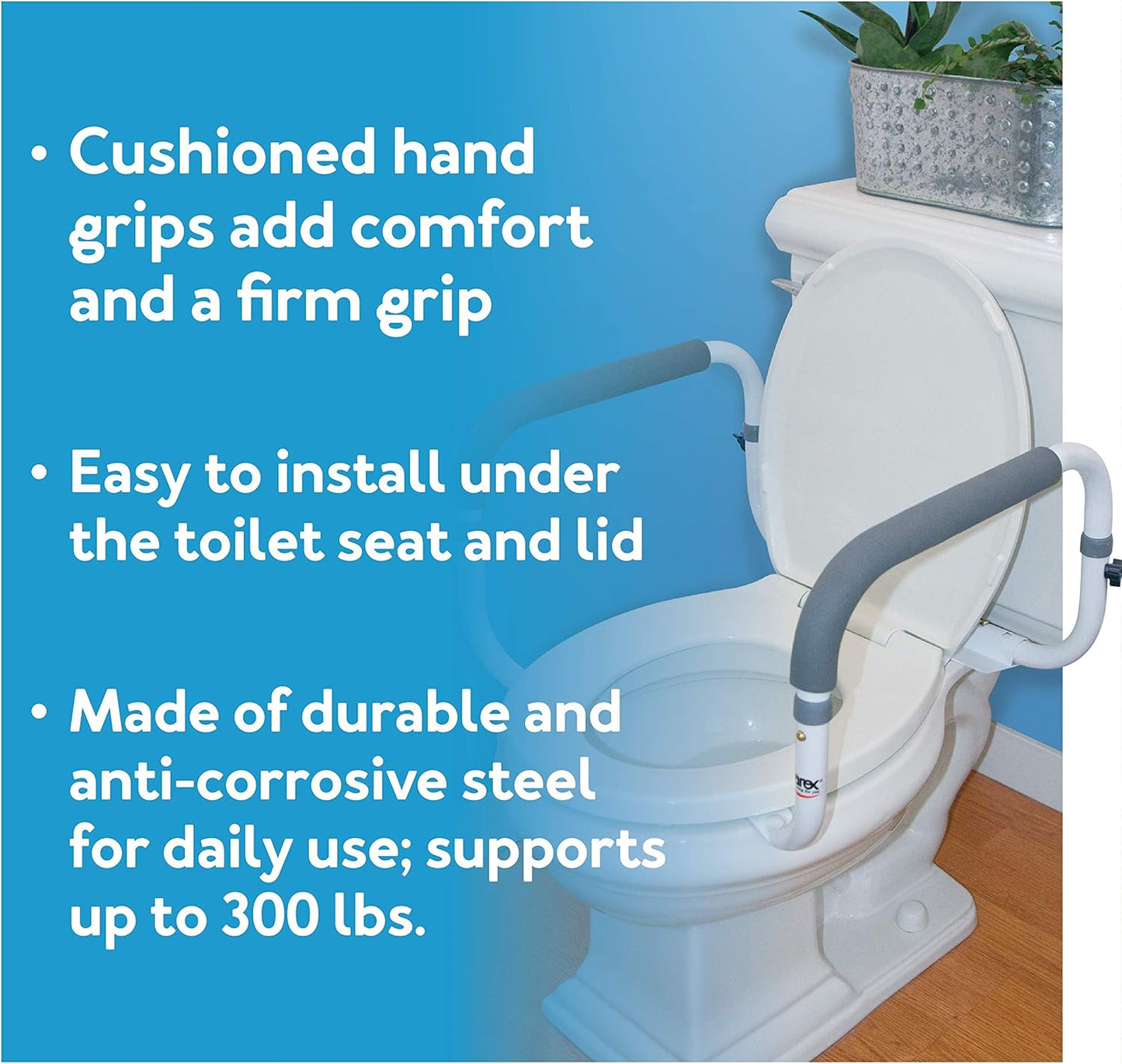Carex Toilet Safety Frame - Toilet Safety Rails With Adjustable Width - Toilet Rails For Elderly, Handicap, Home Health Care Equipment After Surgery, Supports 300lbs