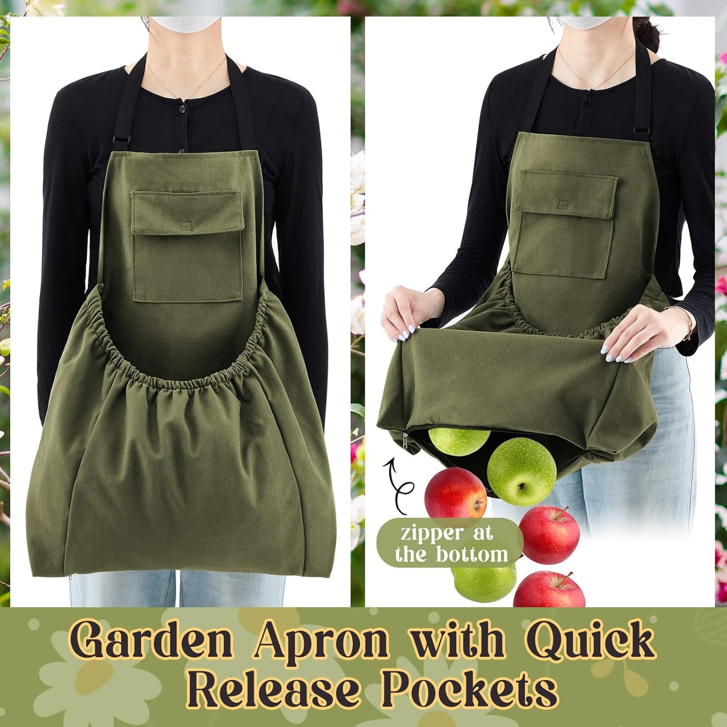 Gardening Apron Harvest Apron with Release Pockets, Gift for Women & Men, Gardeners, Gardening Lovers, Harvesting Weeding Laundry, Mother's Day Gifts