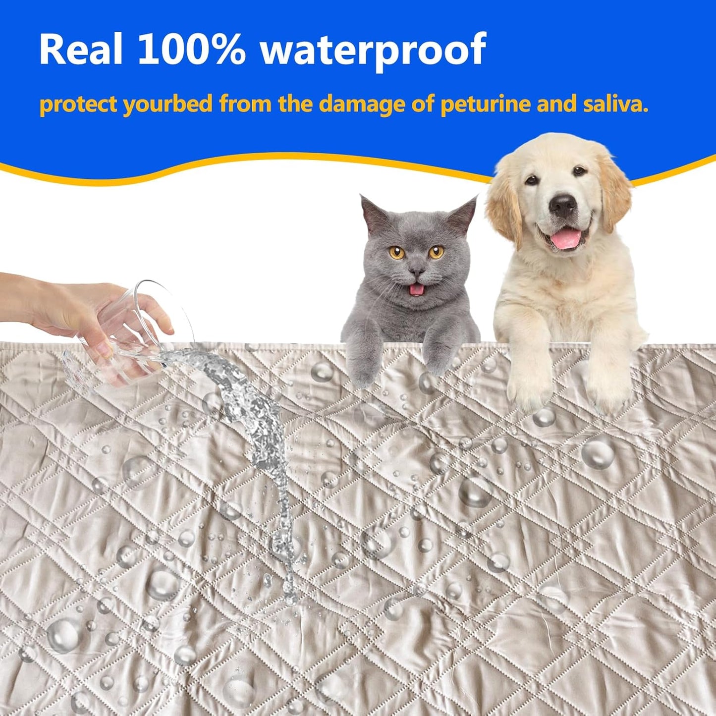 Dog Bed Cover, 100% Waterproof & Anti-Slip Pet Blanket Sofa Mat, Reusable Washable Geometric Embroidery Mattress, Camping Pad for Dogs/Cats (30x70 inch, Beige)