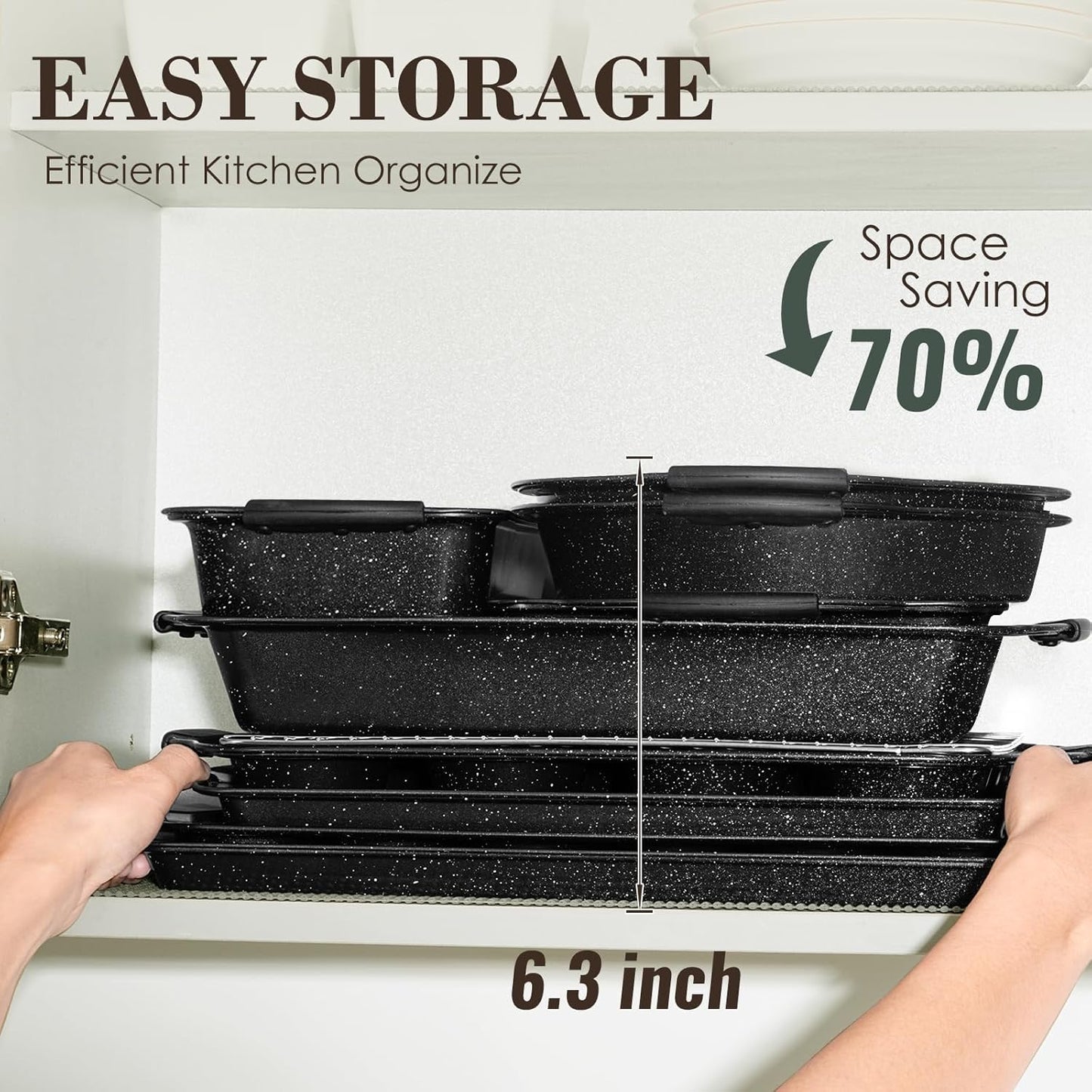 Baking Pans Set Nonstick, Bakeware Sets Stackable with Silicone Handles, AIVIKI 22 Pieces Oven Pan for Cooking Including Baking Cookie Sheet with Rack, Roast Pan, Cake Pan, Loaf Pan, Muffin Pan, Black