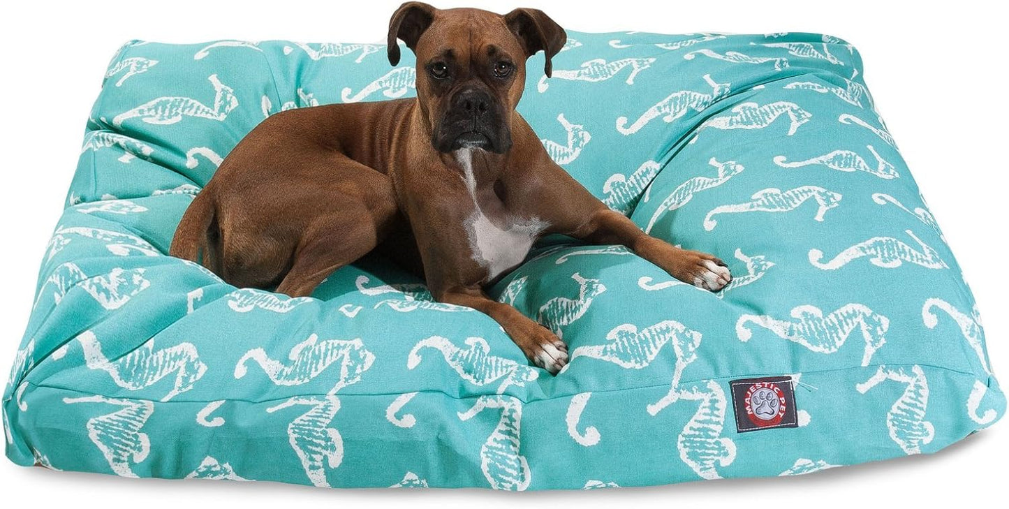 Navy Sea Horse Large Rectangle Indoor Outdoor Pet Dog Bed With Removable Washable Cover By Majestic Pet Products