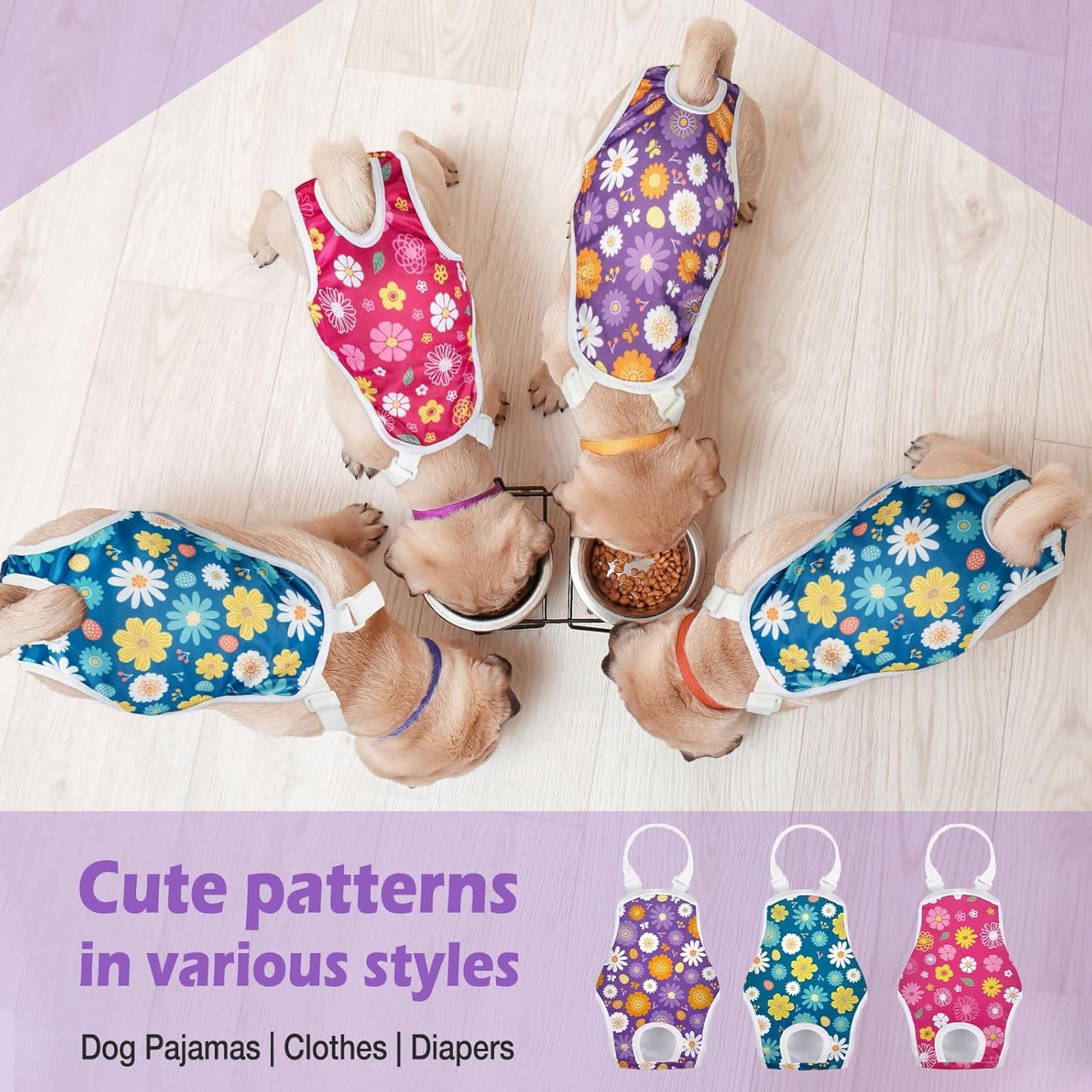 3 Pack Washable Female Dog Diaper Onesie Sanitary Pantie with Adjustable Suspender, Reusable Fixed Doggie Diapers, Super Absorbent Leakproof for Small Medium Large Dog in Heat Cycle L