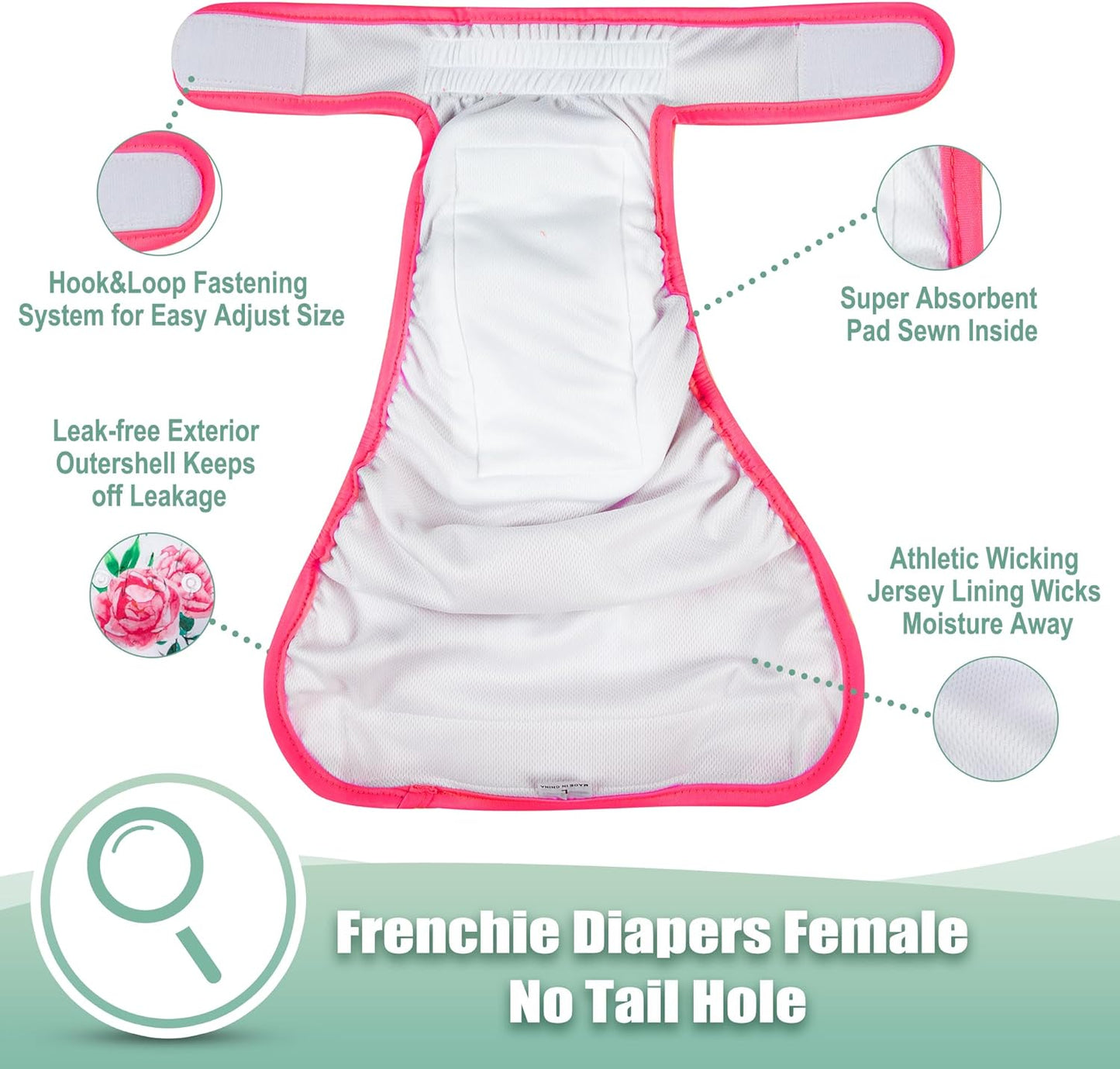 wegreeco Frenchie Dog Diapers Female No Tail Hole,Washable Pet French Puppy Bulldog Diapers Female for Period Heat,Reusable Doggy Doggie Dog Diapers （Ocean of Flowers Medium）