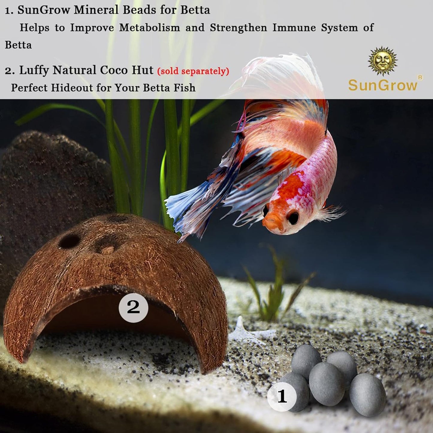 SunGrow Betta Balls, Water Conditioner with Over 30 Beneficial Elements for Tropical Fish, Freshwater Fish Tank pH Balance Decor, 0.3” Betta Fish Tank Accessories, 10 Pcs per Pack
