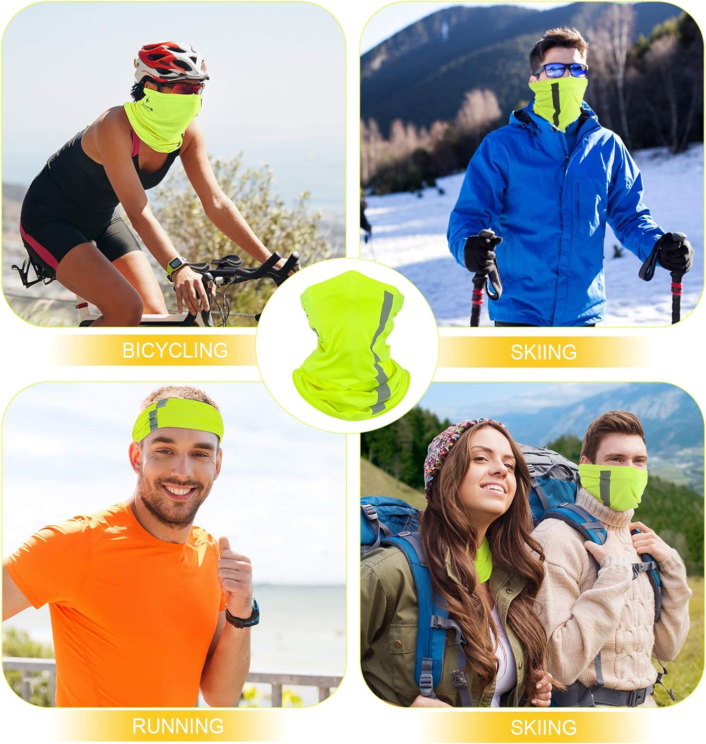 SATINIOR 8 Pcs Neck Gaiter for Men Reflective Face Mask Cover, UV Sun Protection Neon Balaclava Hi Vis Bandana for Work